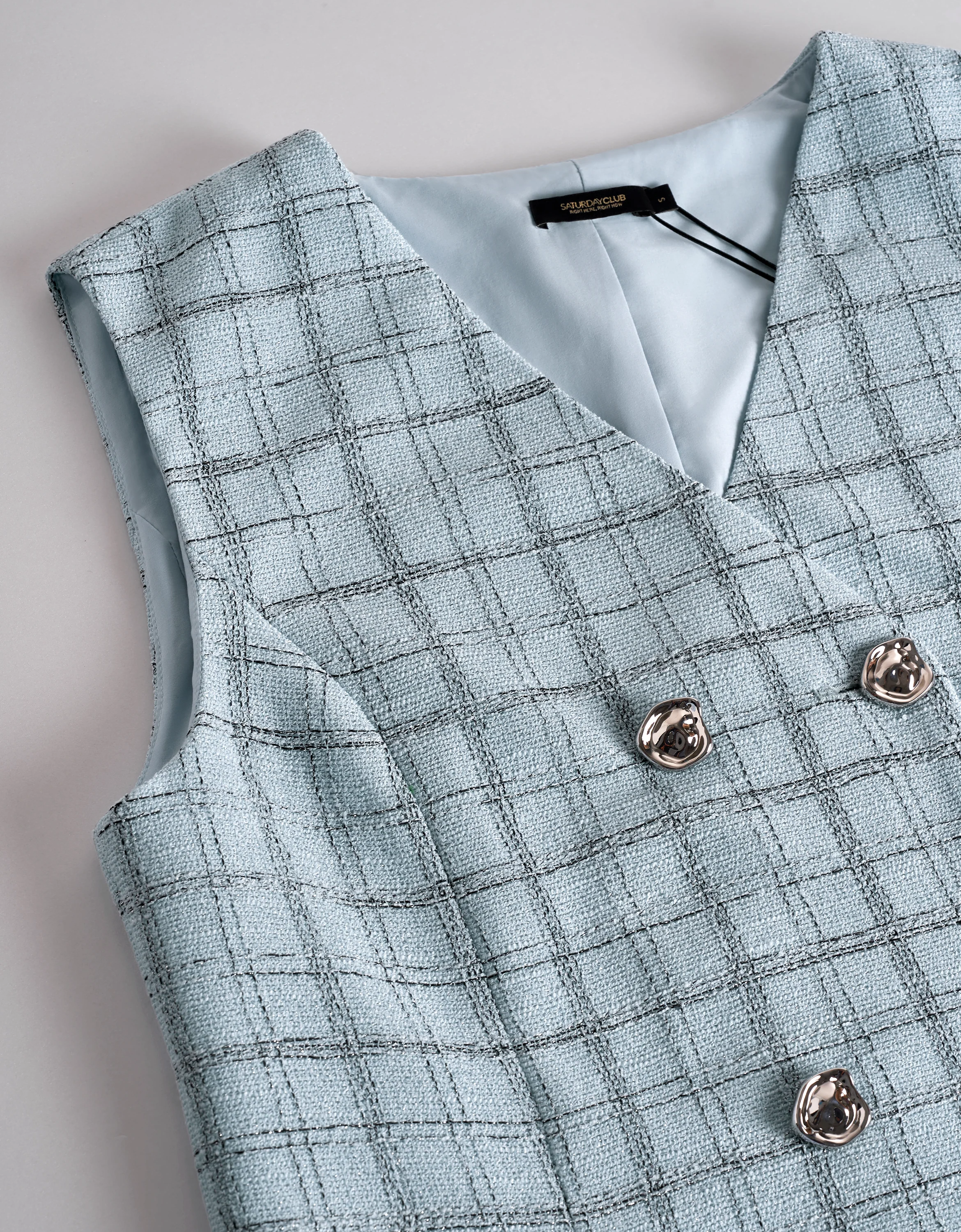 Double-breasted V-neck Plaid Vest - Image 7