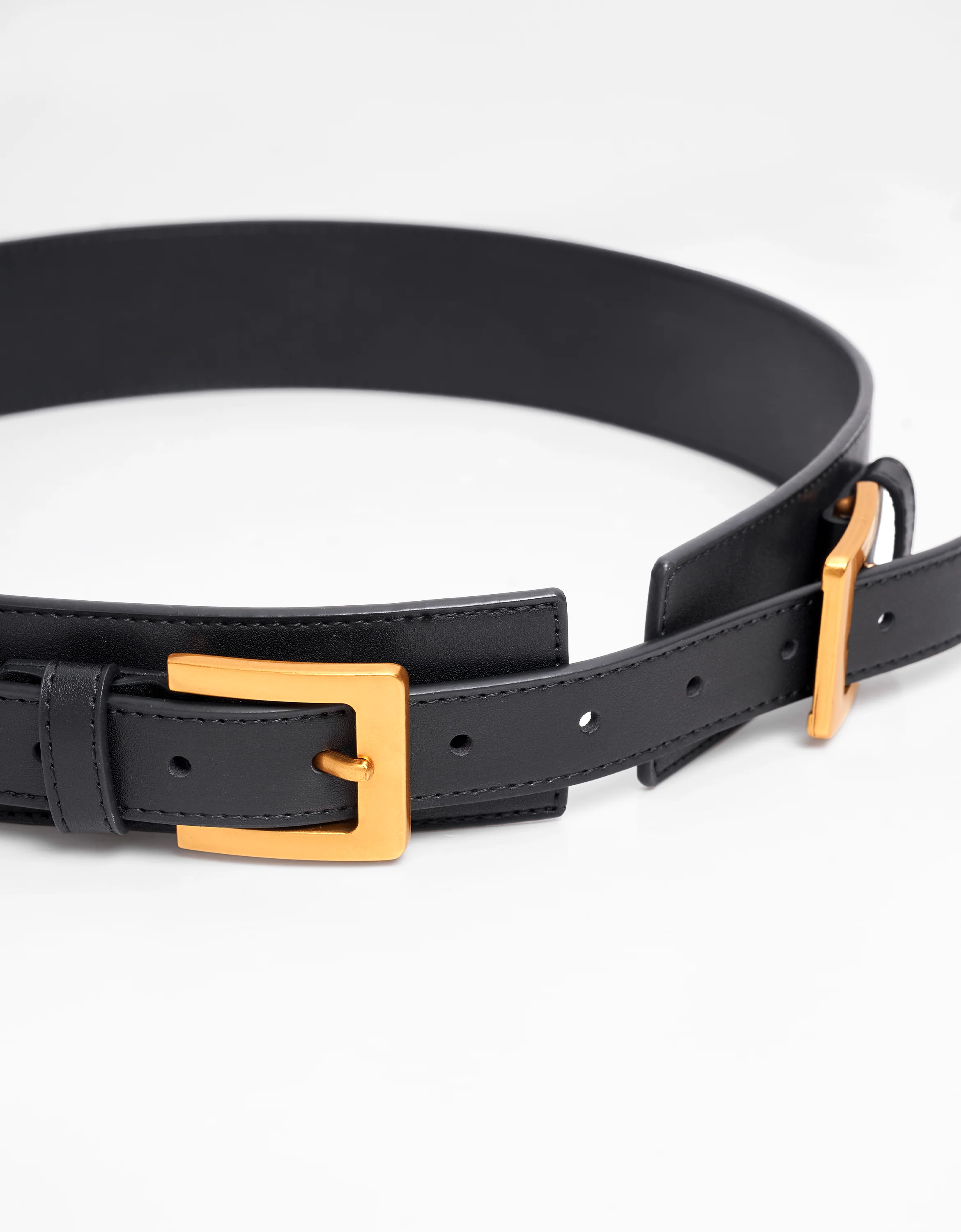 Double Buckle Wide Leather Belt - Image 3