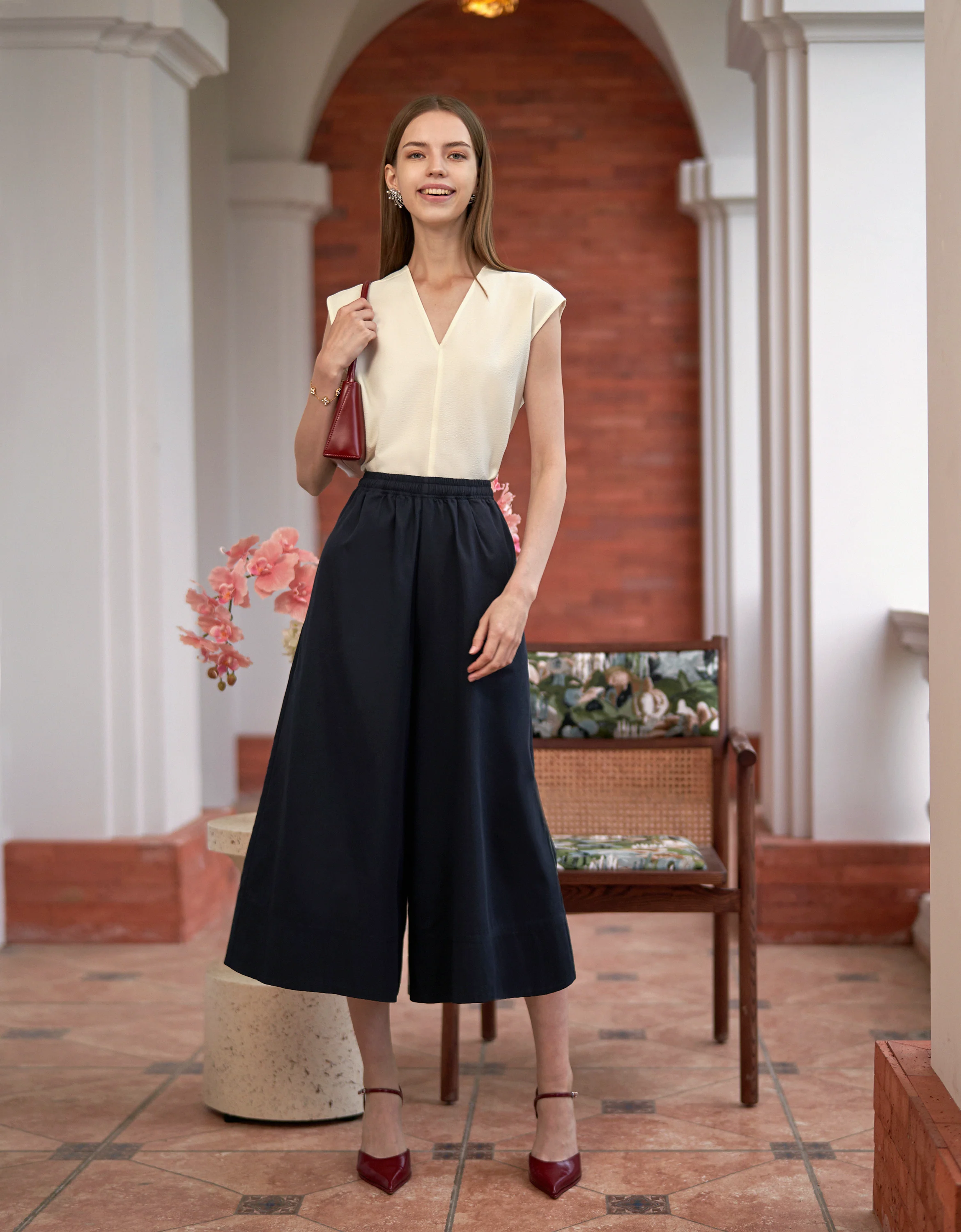 Drawstring Waist Wide Leg Pants