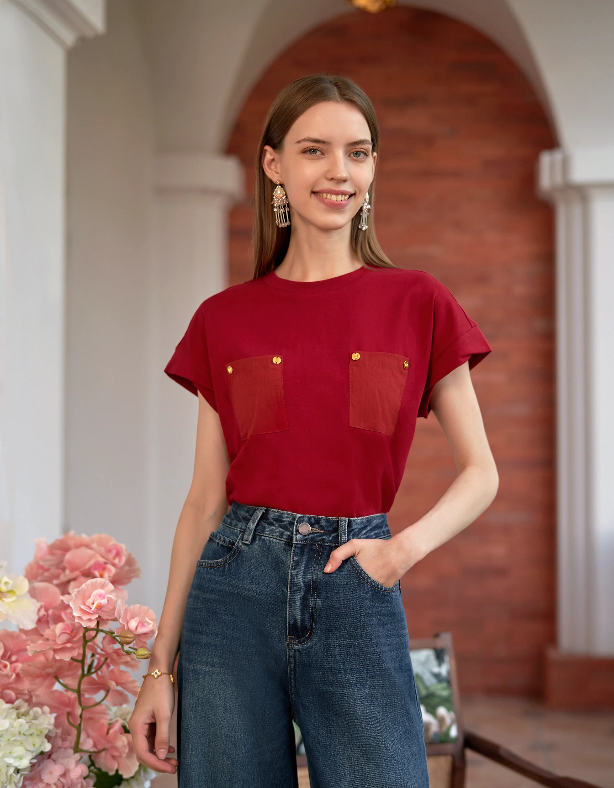 Embossed Button Pocket T-Shirt - Image 20
