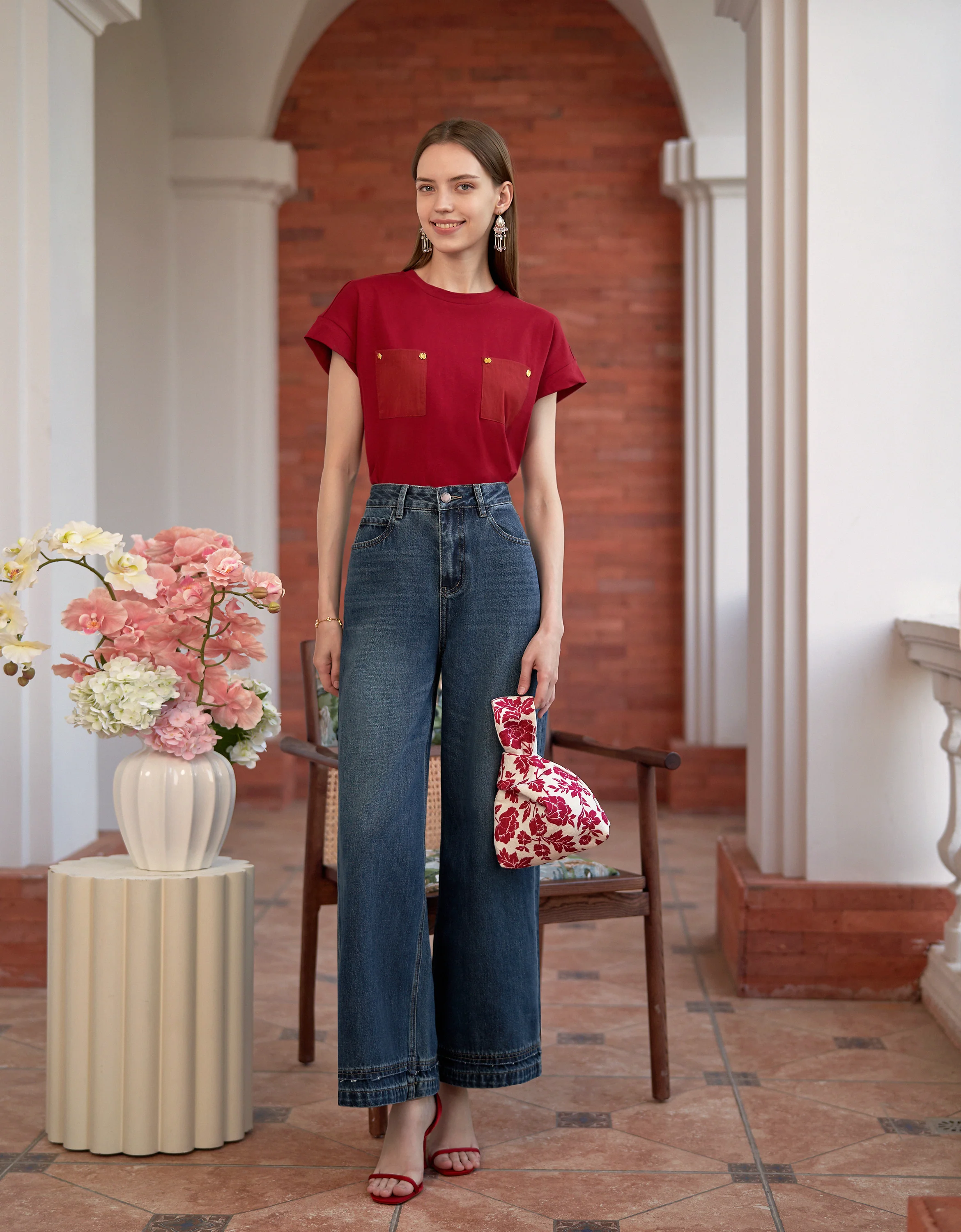 Embossed Button Pocket T-Shirt - Image 23