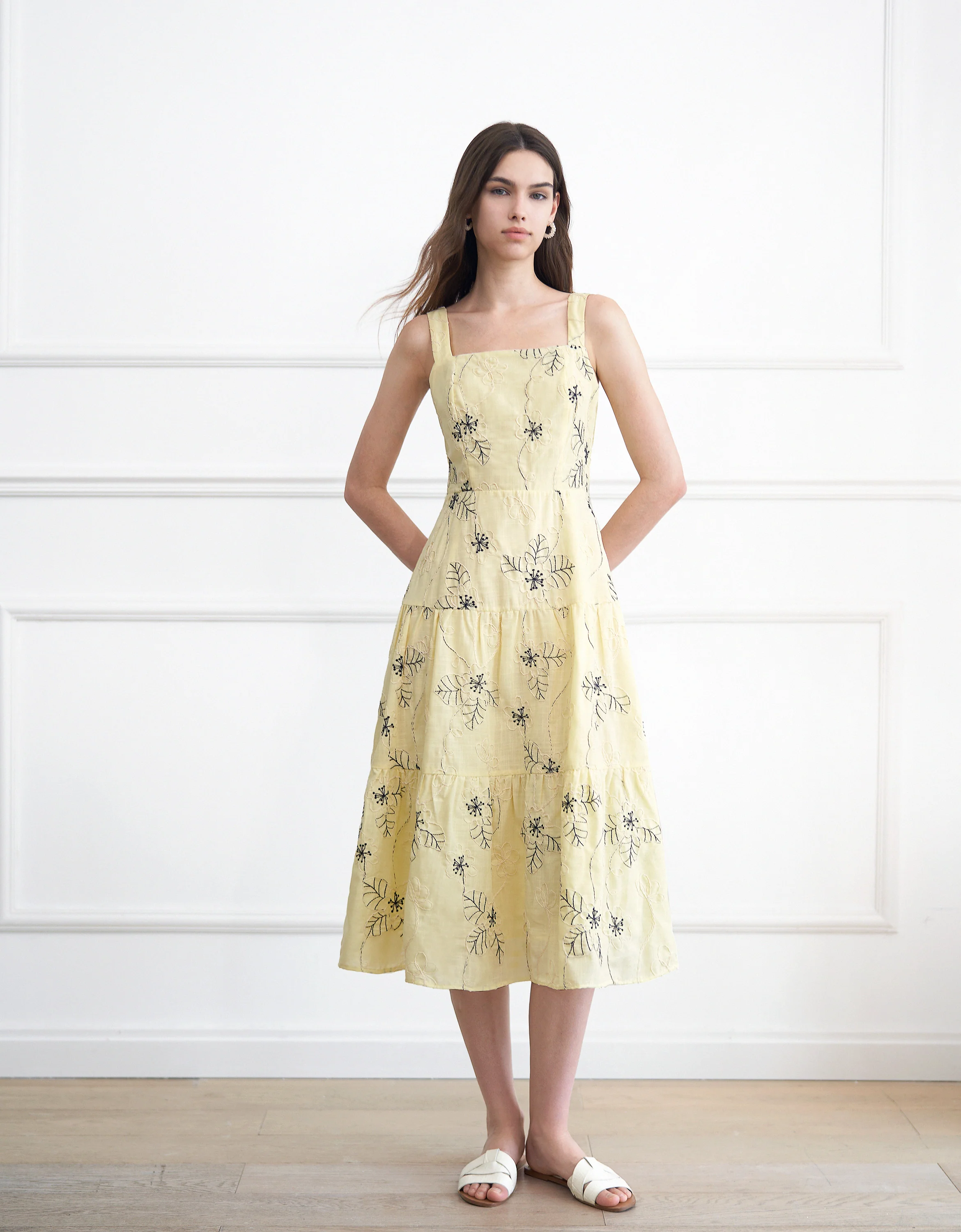 Embroidered Midi Strap Dress - Image 2