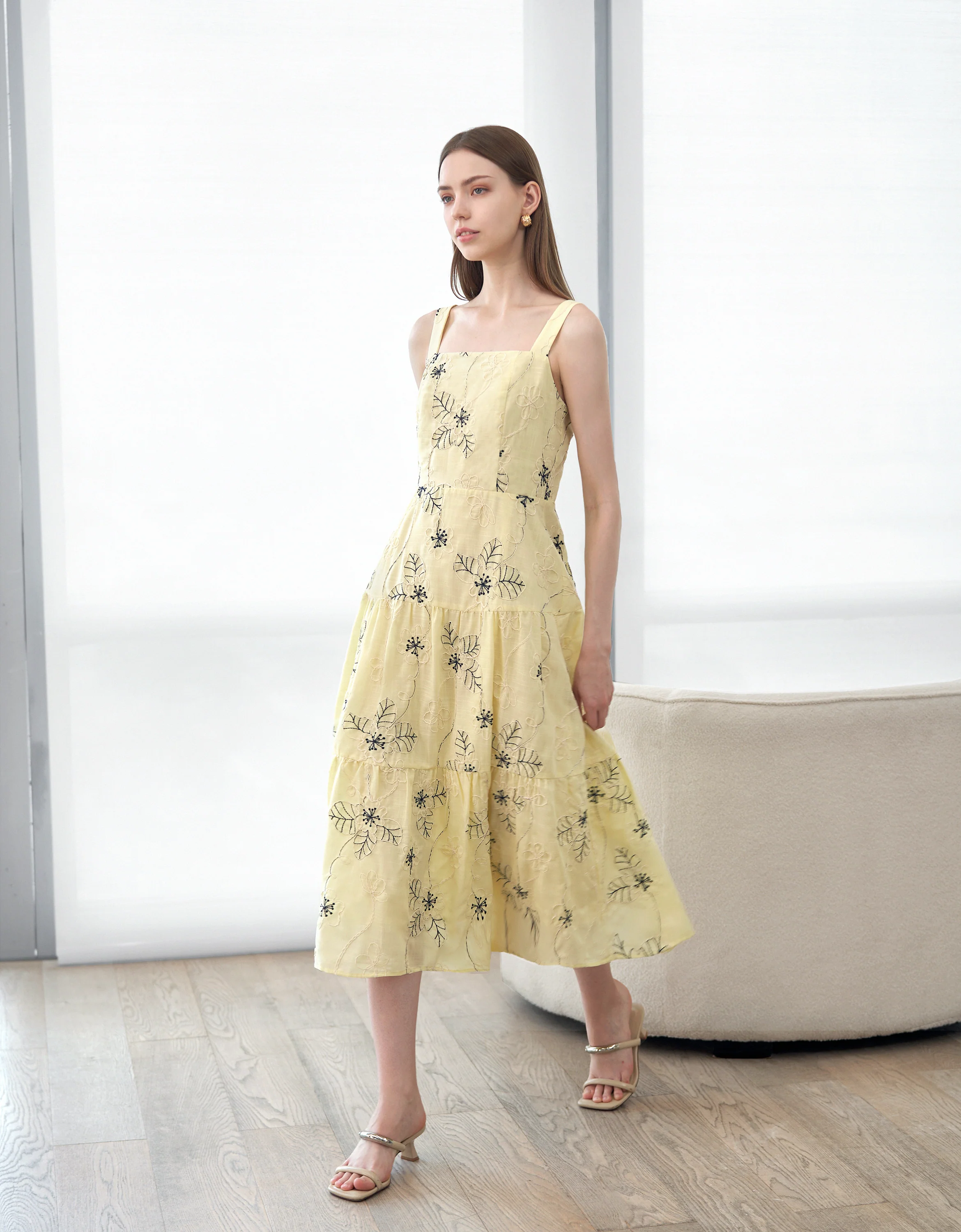 Embroidered Midi Strap Dress - Image 5