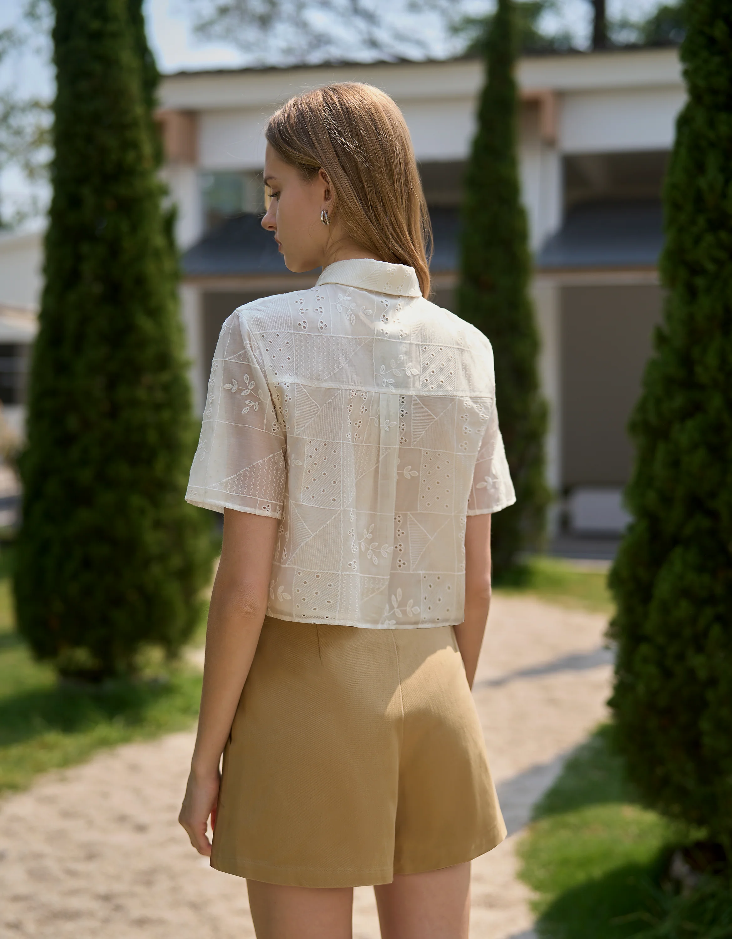 Embroidered Short Sleeve Collared Top - Image 5