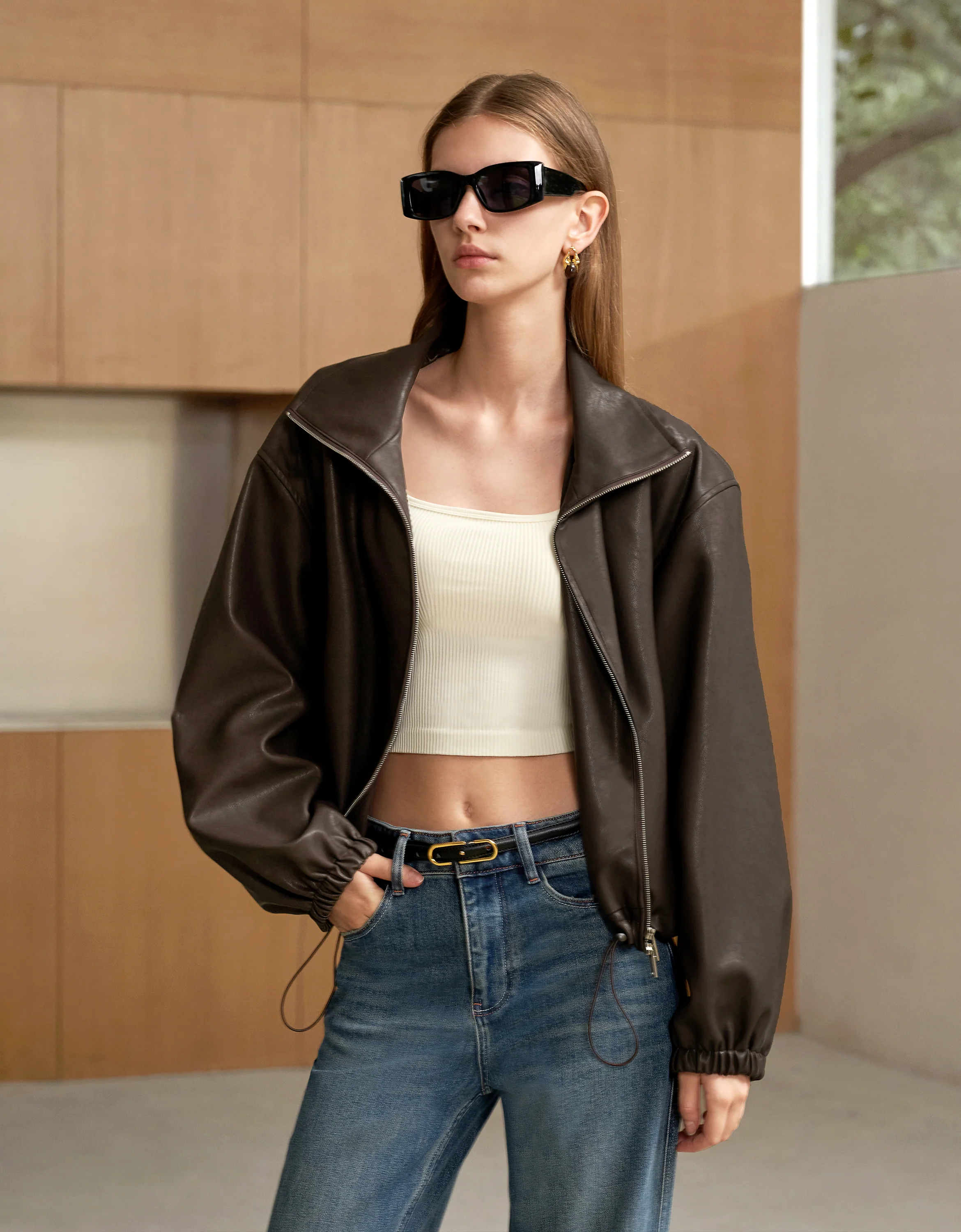 Faux Leather Cropped Jacket