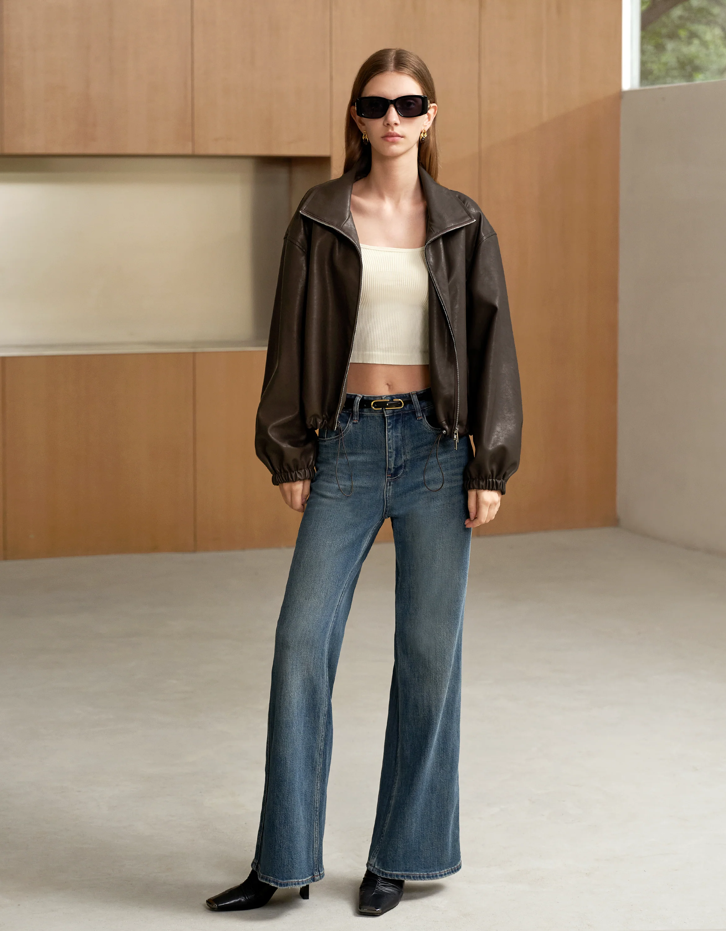 Faux Leather Cropped Jacket - Image 2