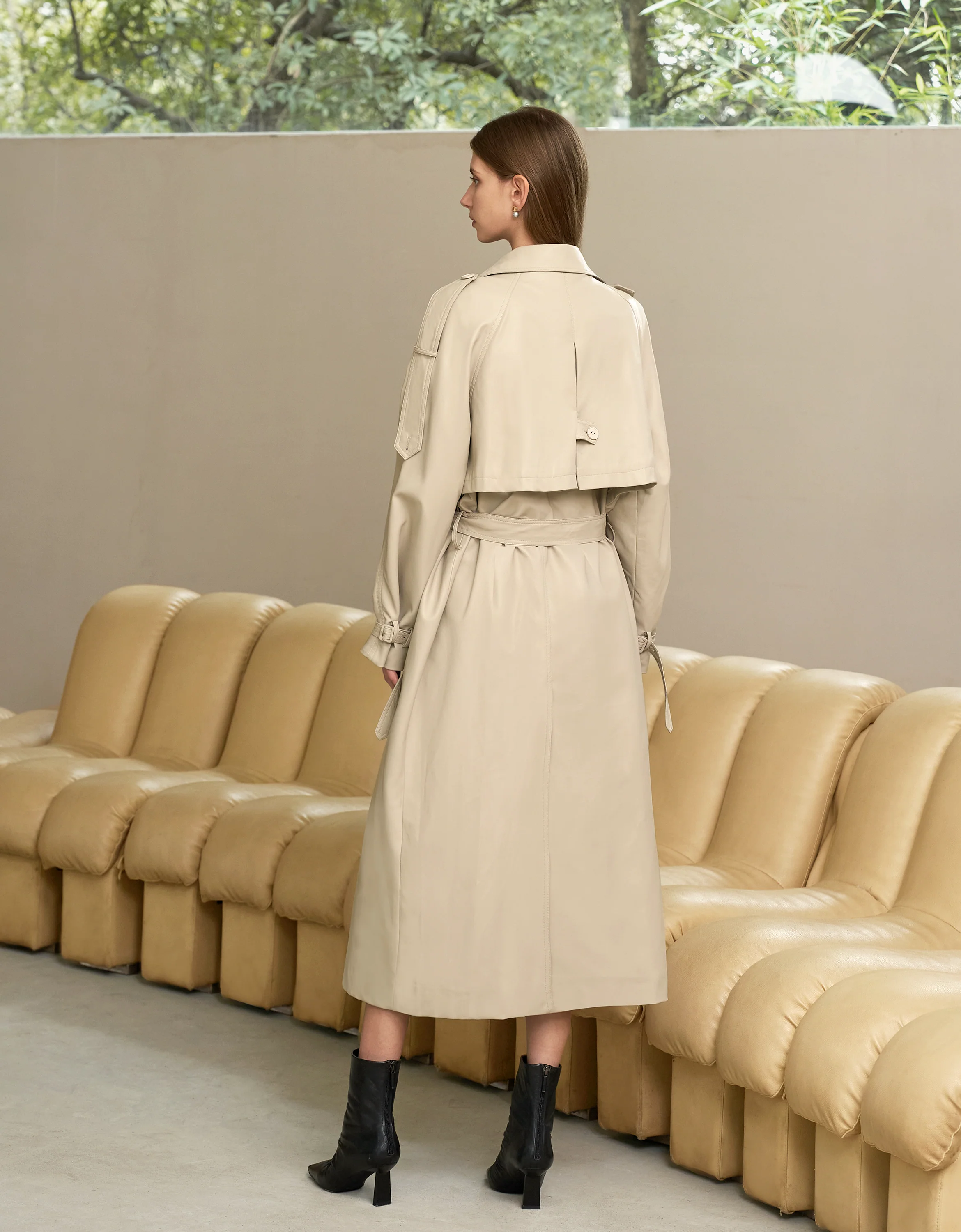 Faux Leather Double-breasted Trench Coat - Image 3