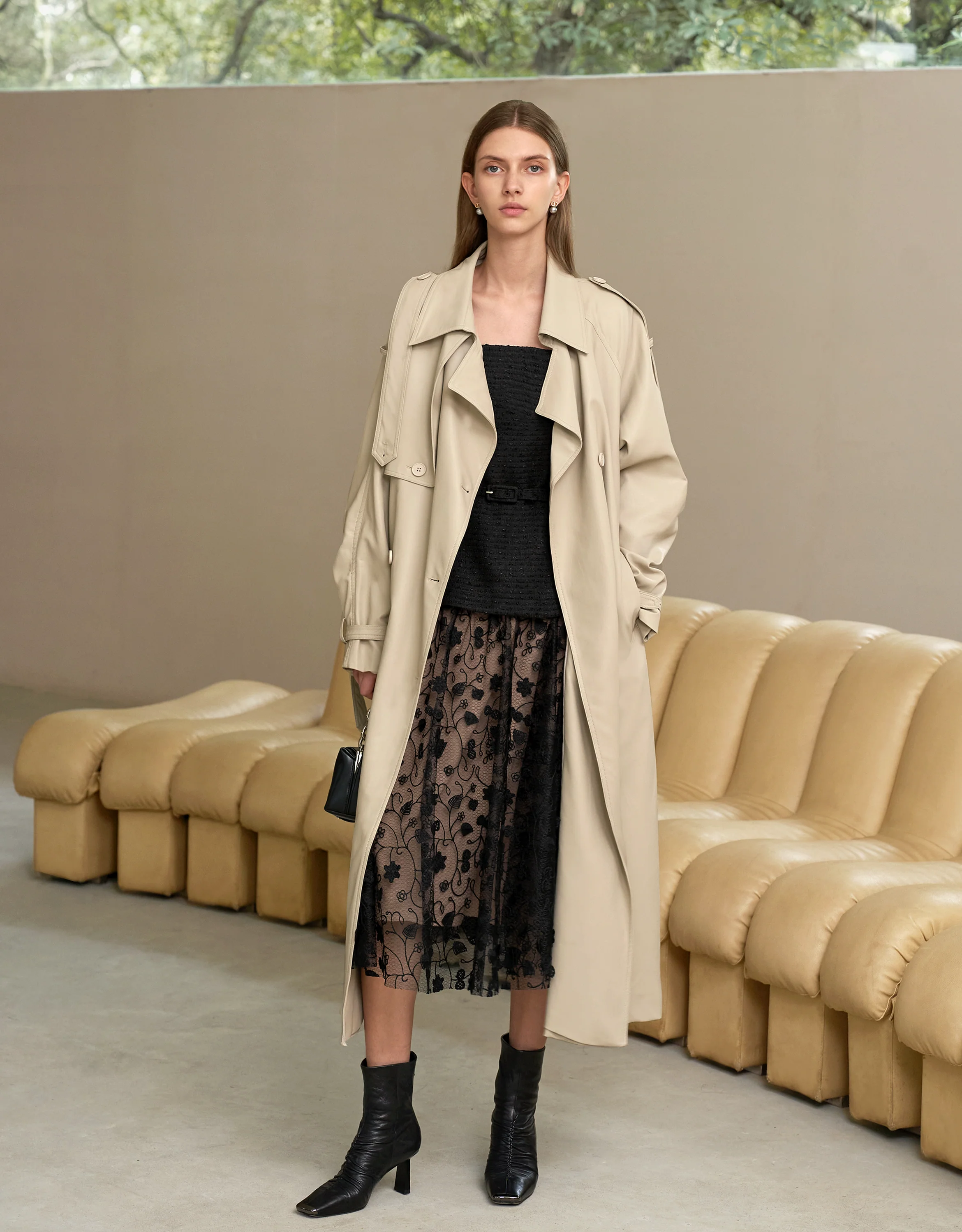 Faux Leather Double-breasted Trench Coat - Image 4