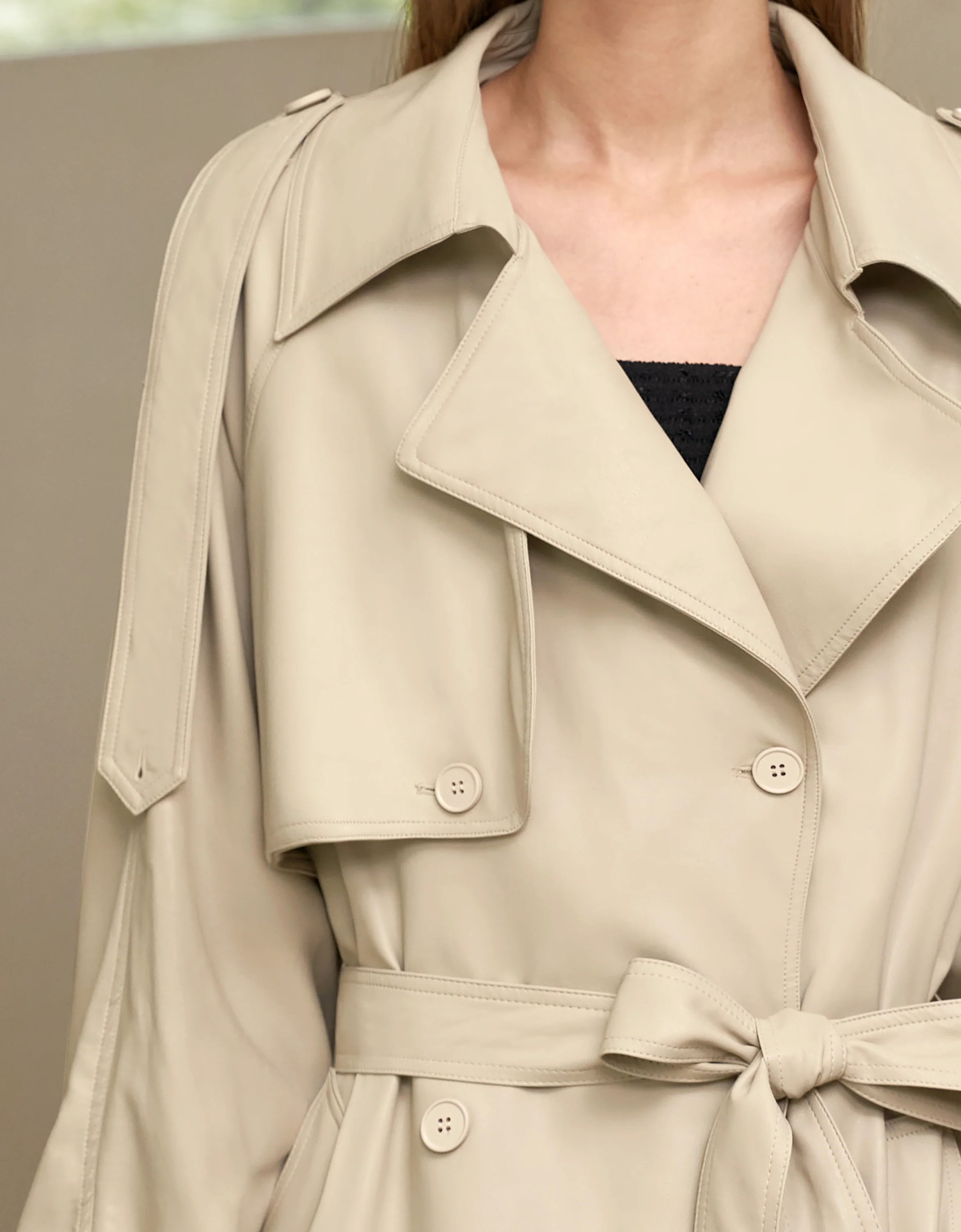 Faux Leather Double-breasted Trench Coat - Image 5
