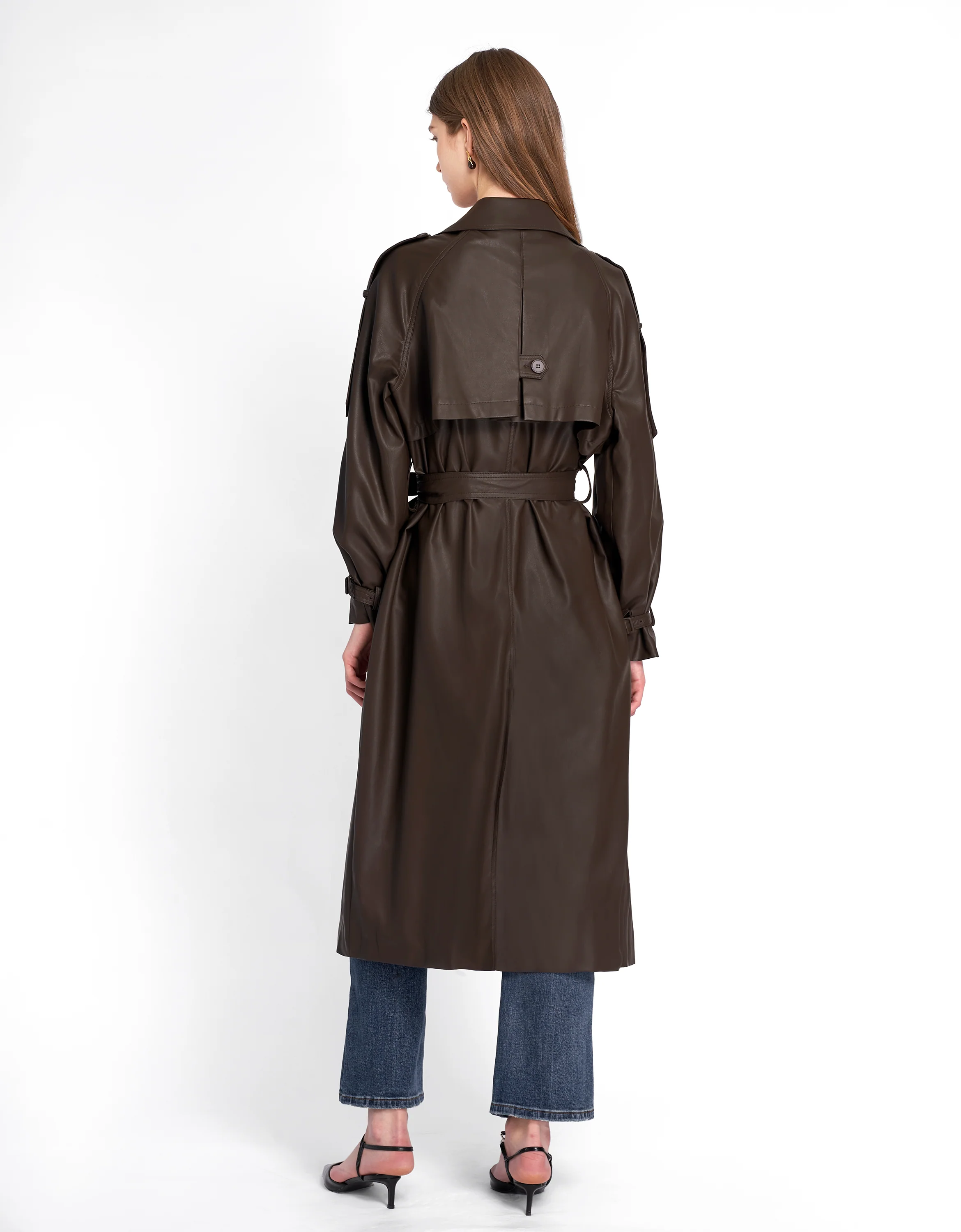 Faux Leather Double-breasted Trench Coat - Image 9