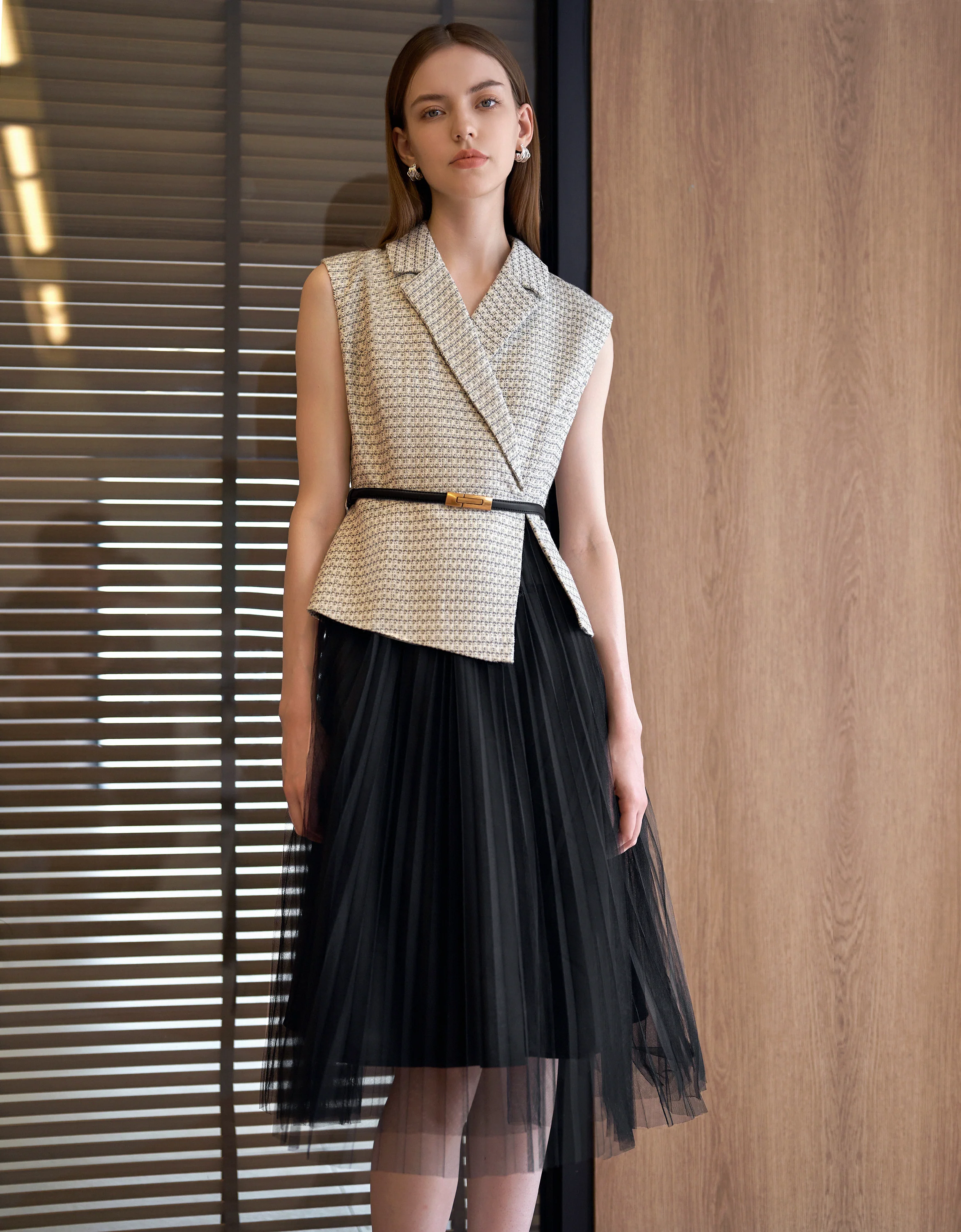 Faux Two-piece Mesh Skirt Midi Dress - Image 2