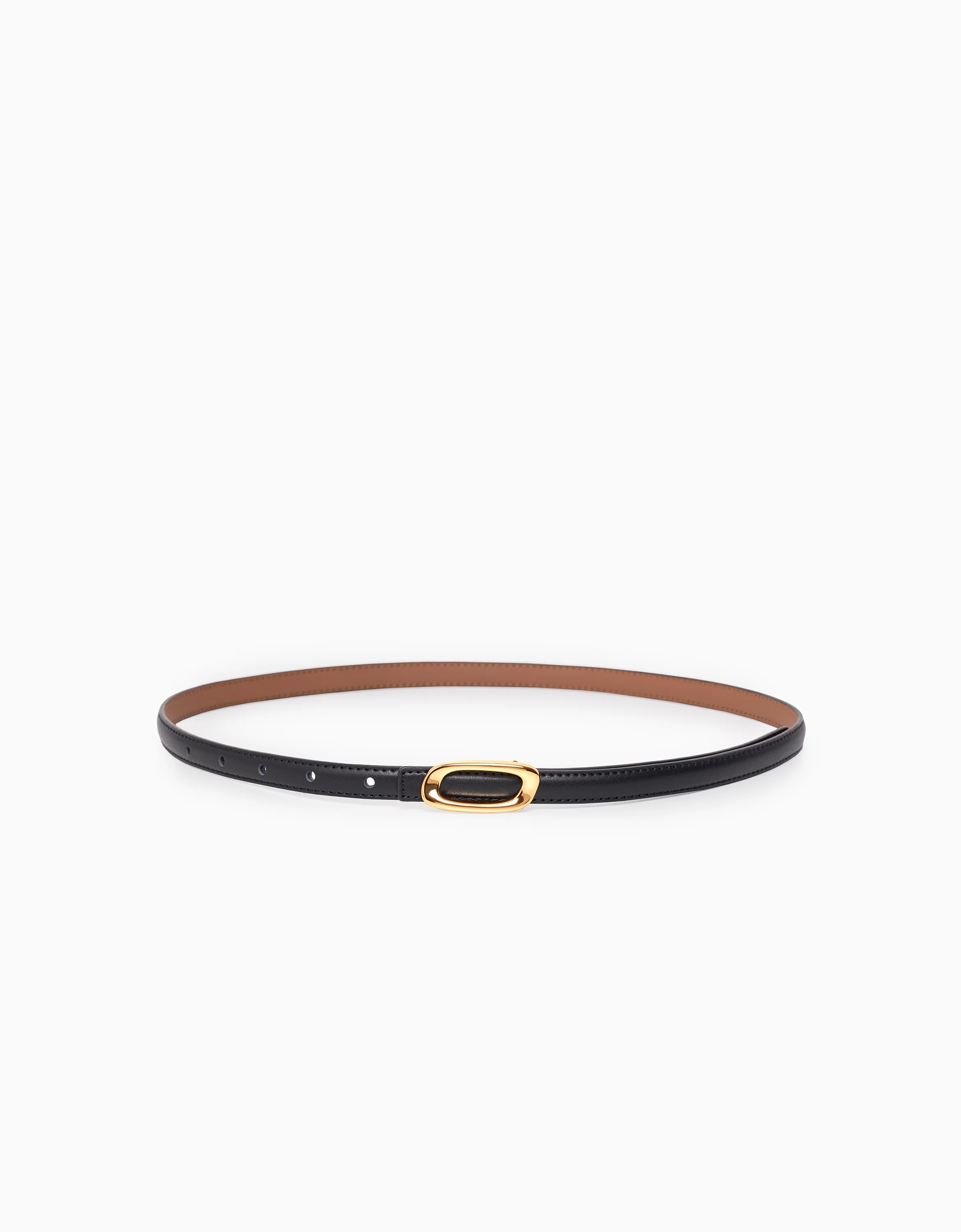 Flat Oval Buckle Thin Leather Belt