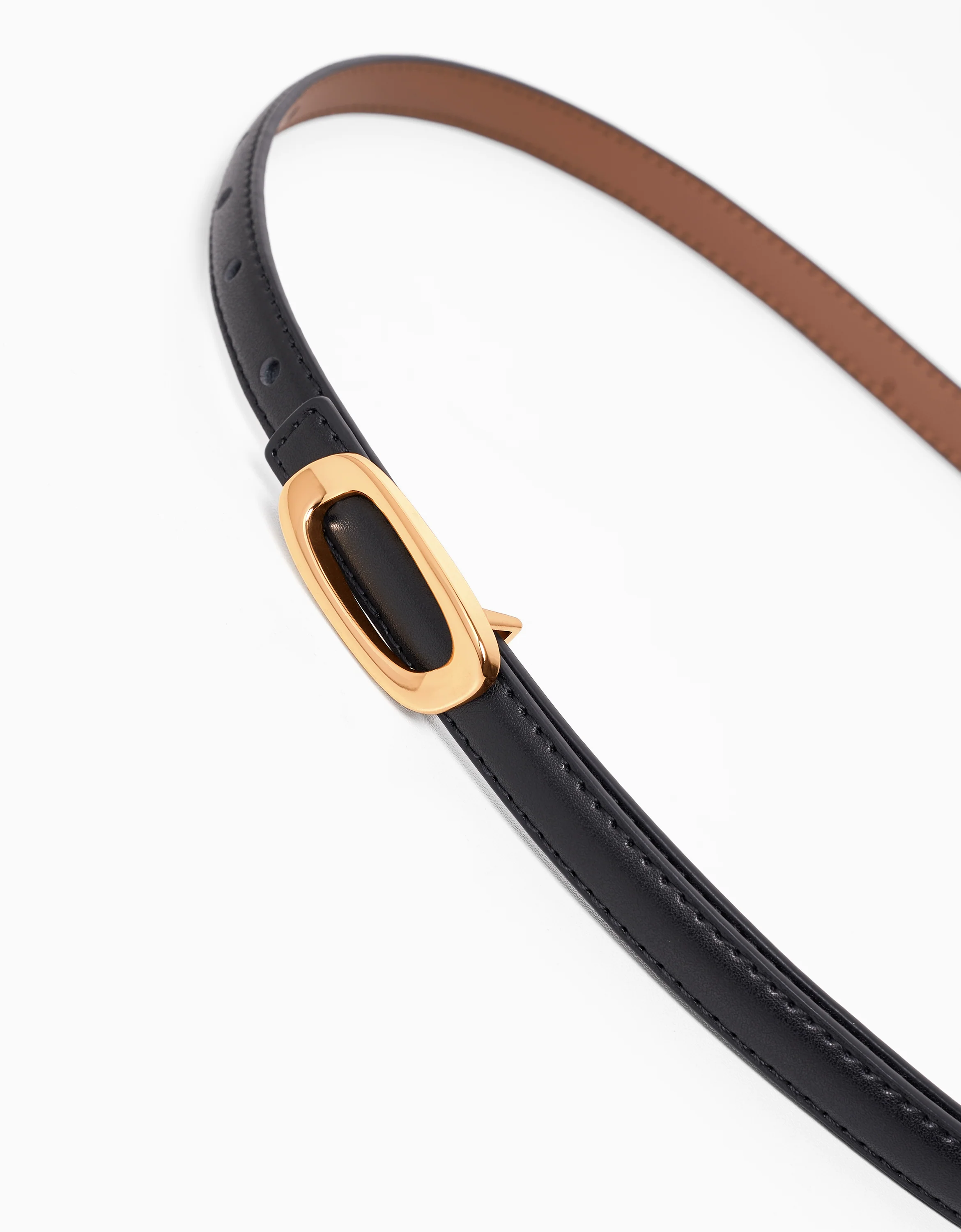 Flat Oval Buckle Thin Leather Belt - Image 2