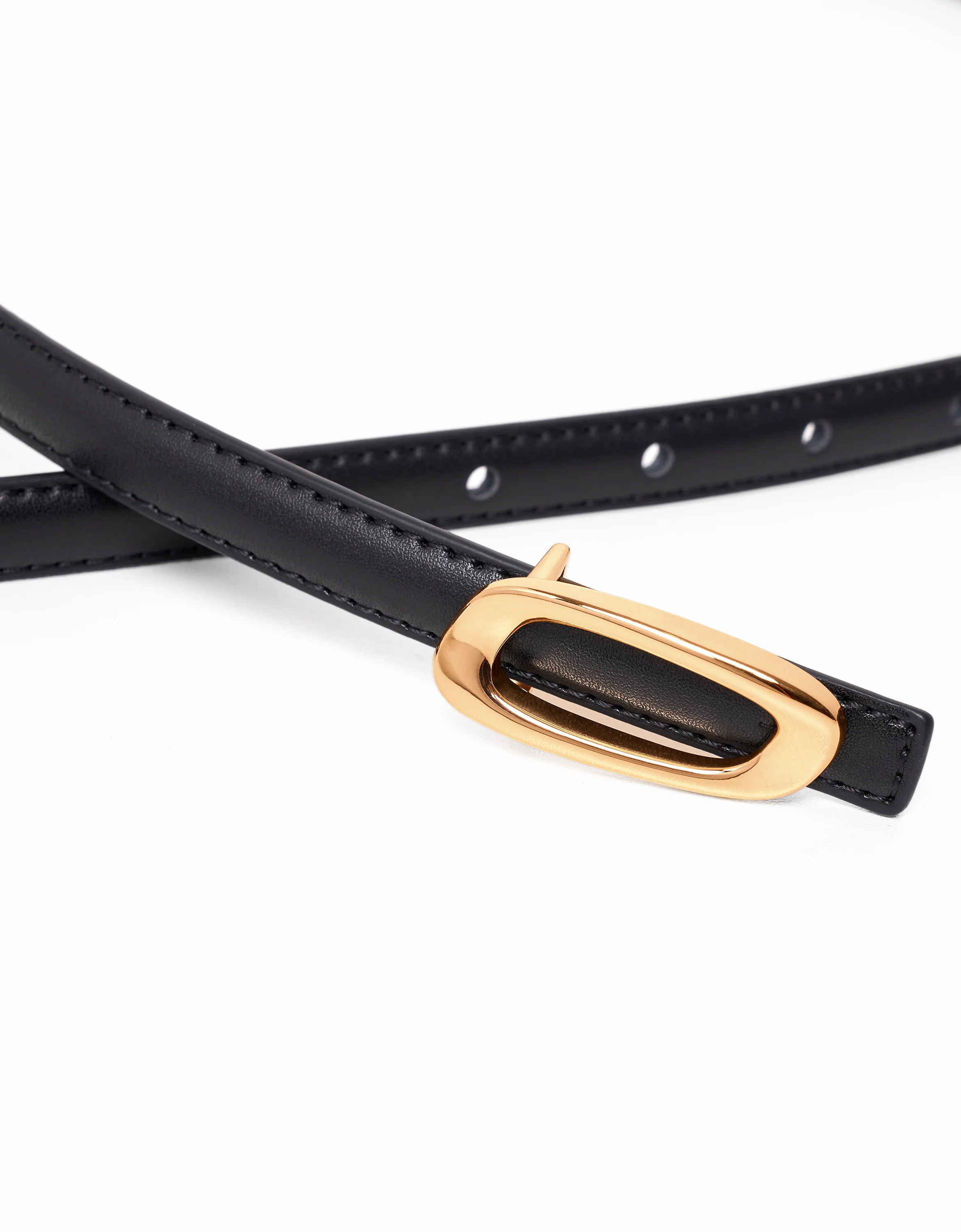 Flat Oval Buckle Thin Leather Belt - Image 3