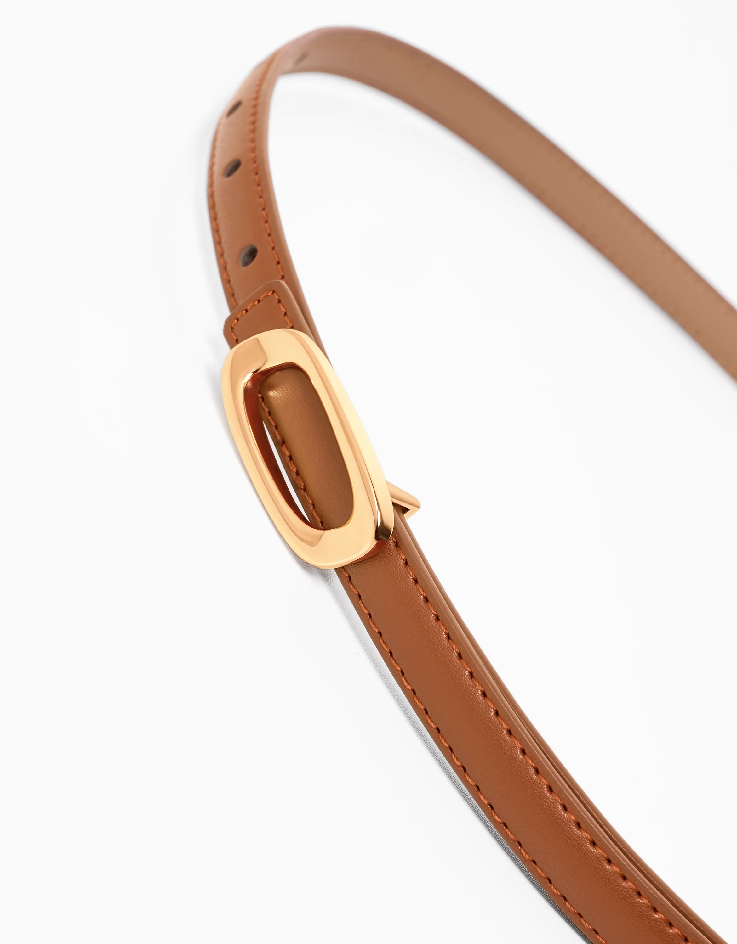 Flat Oval Buckle Thin Leather Belt - Image 6