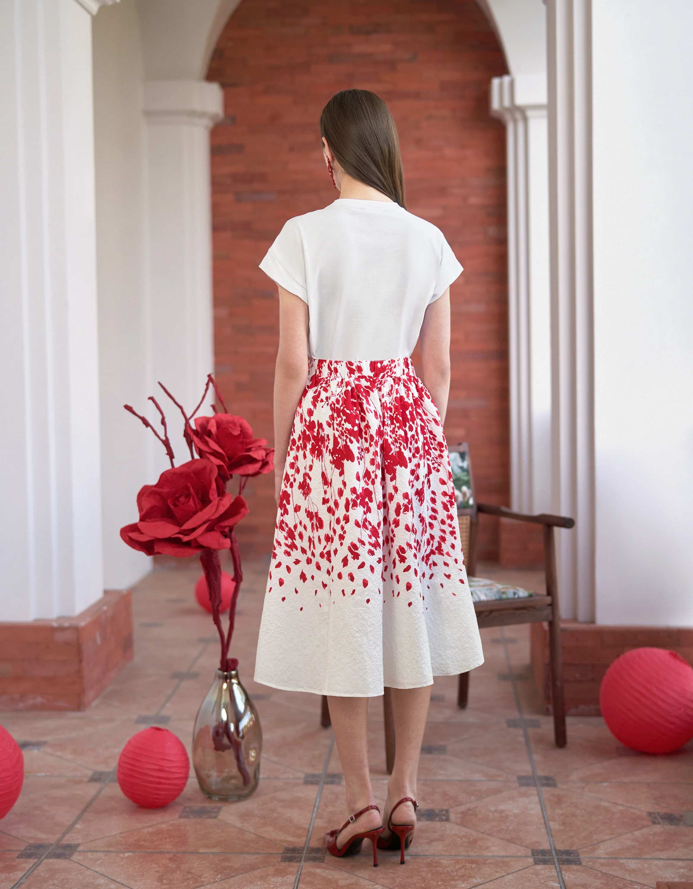 Floral Print A-line Midi Skirt - Image 2