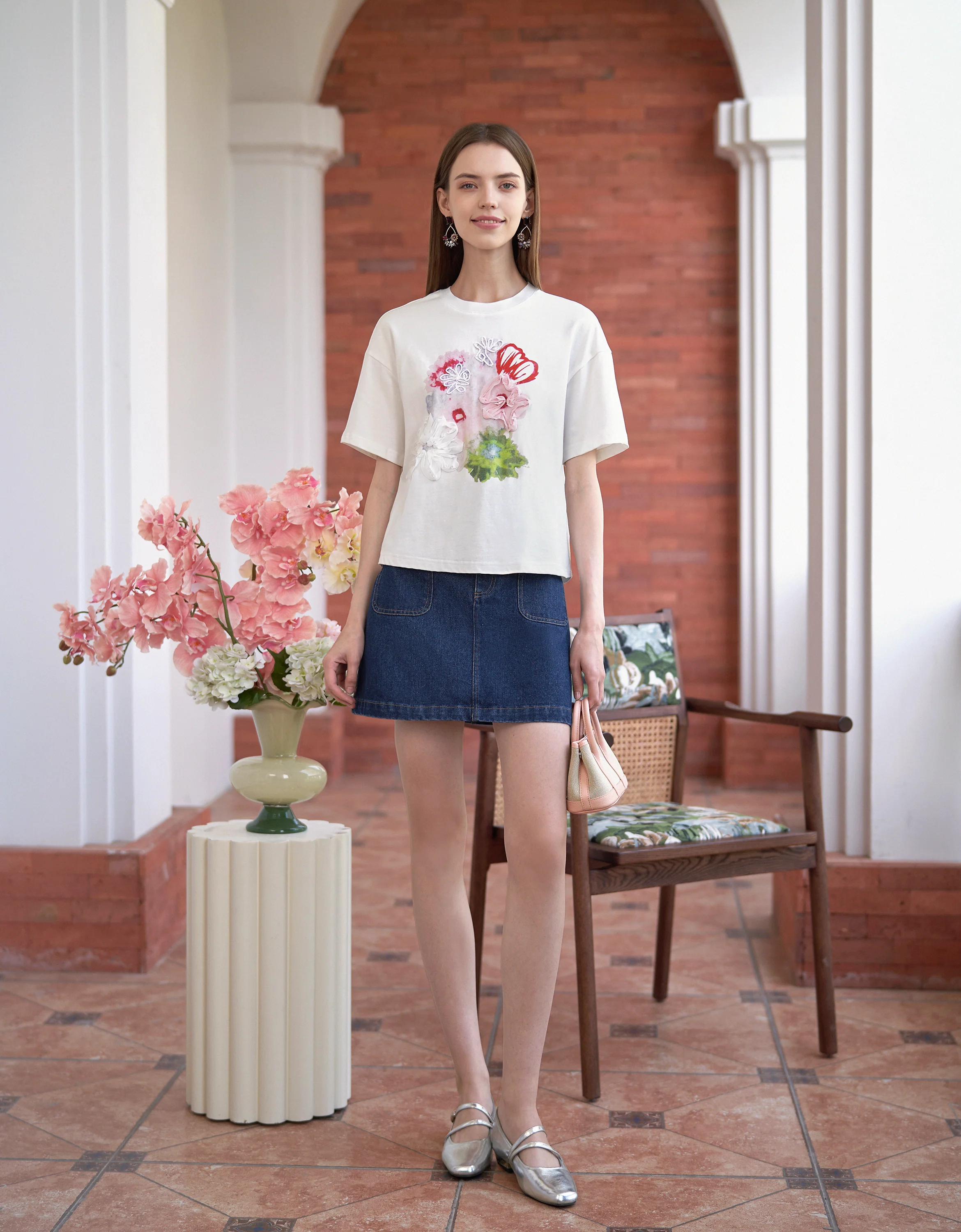 Floral Print Embroidered T-Shirt - Image 2