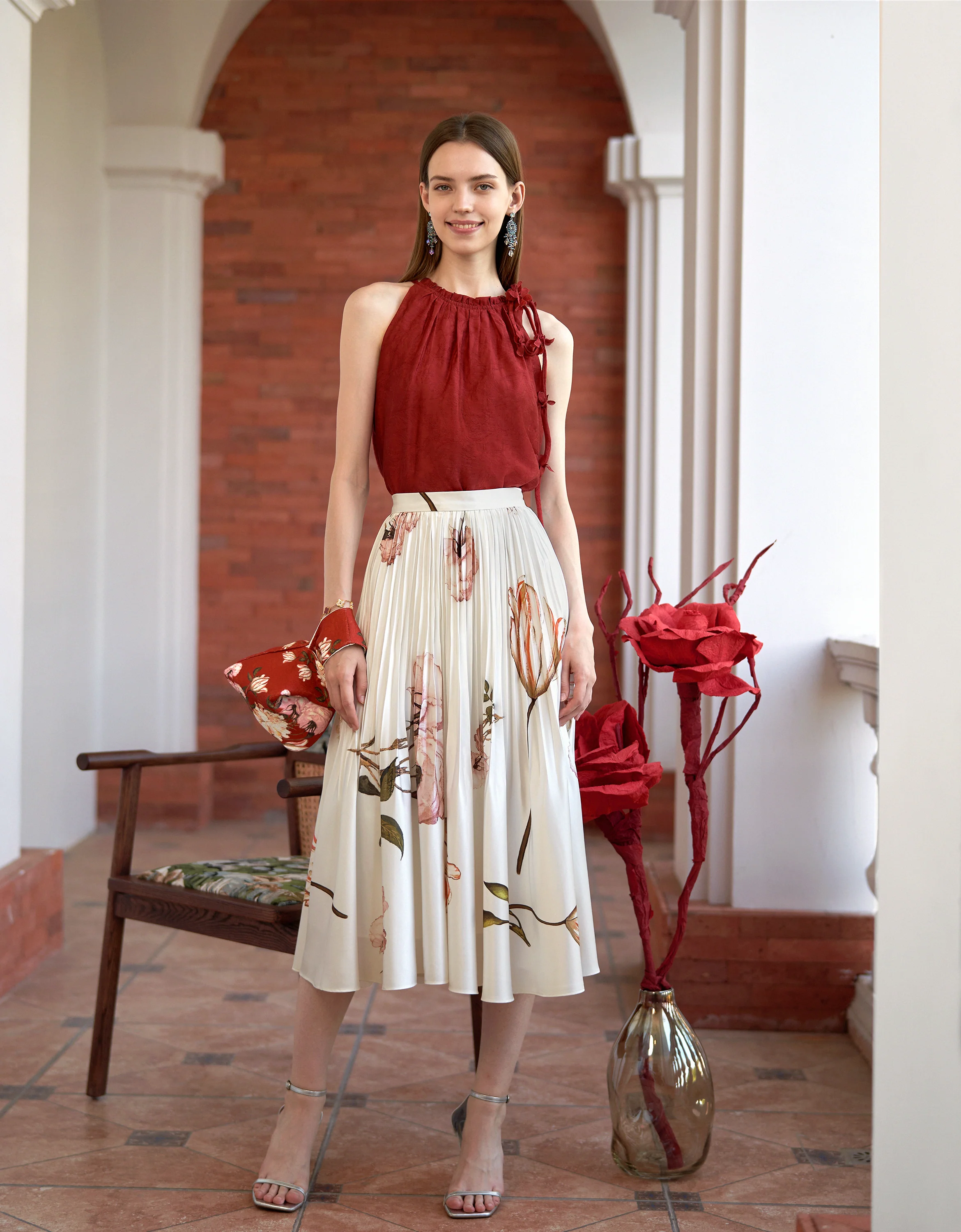 Floral Print Pleated Midi Skirt - Image 5