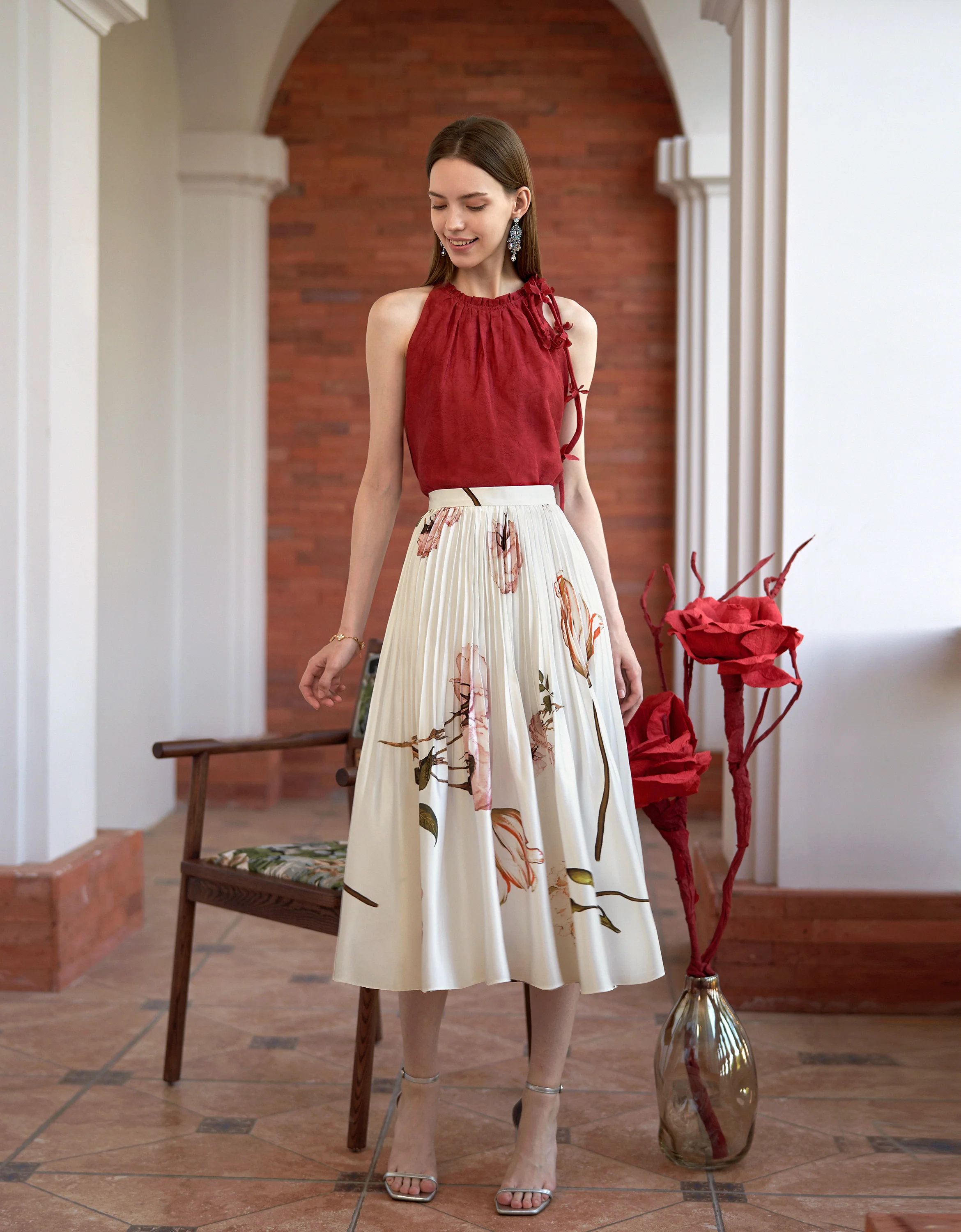 Floral Print Pleated Midi Skirt - Image 8