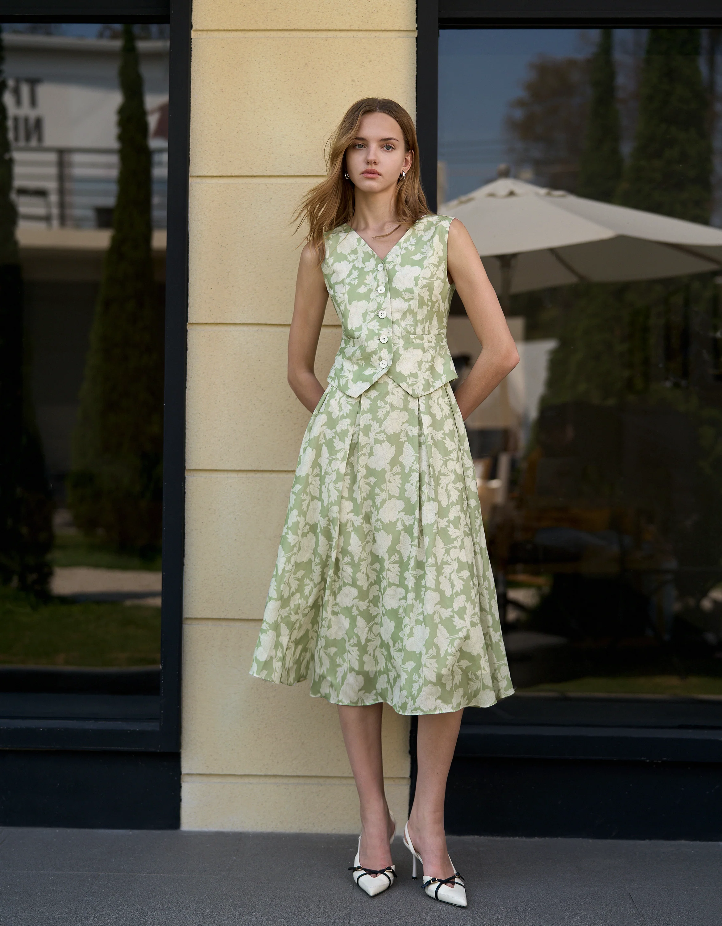 Floral Print Sleeveless Vest Midi Dress