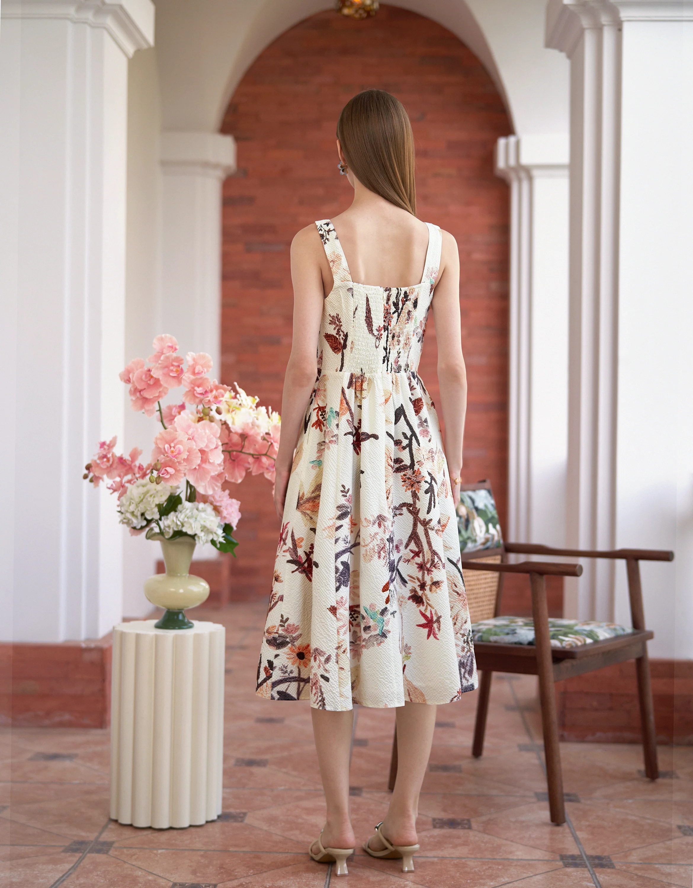 Floral Print Square Neck Midi Dress - Image 4