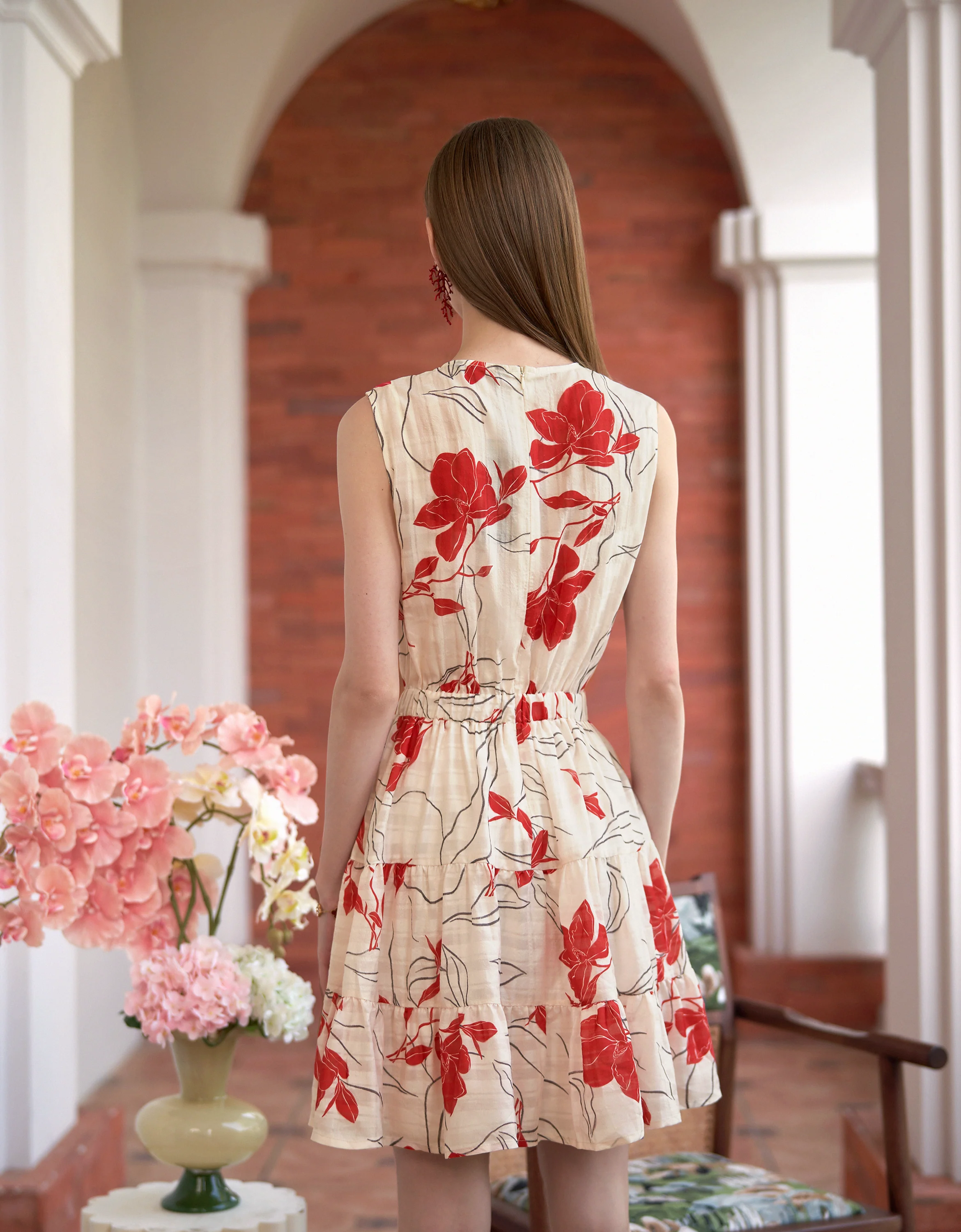 Floral Print Tiered Skirt Sleeveless Dress - Image 3