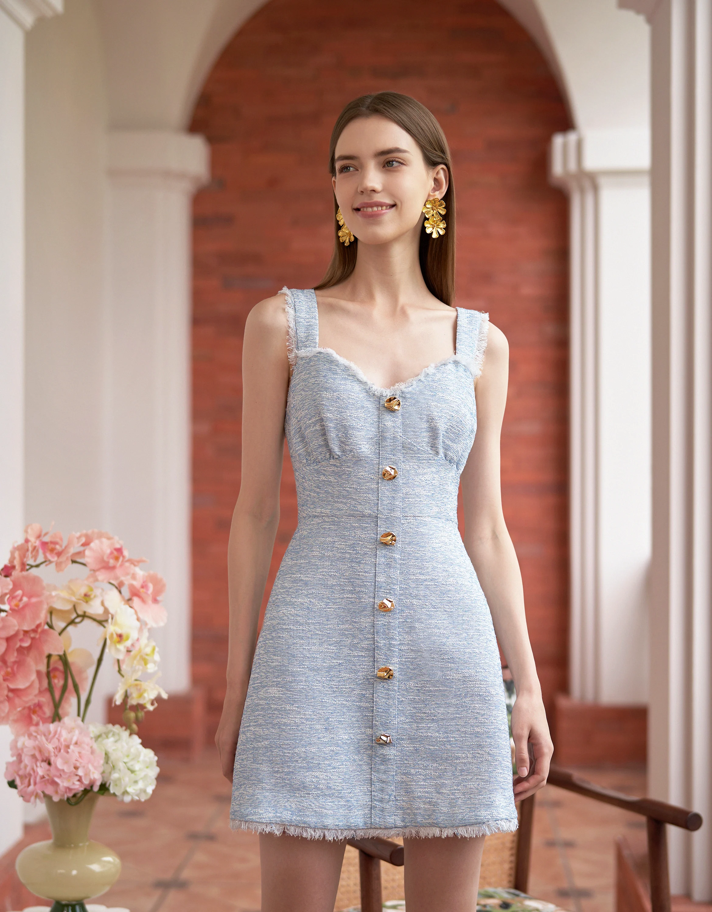 Fringe Trims Button Front Sleeveless Dress - Image 2
