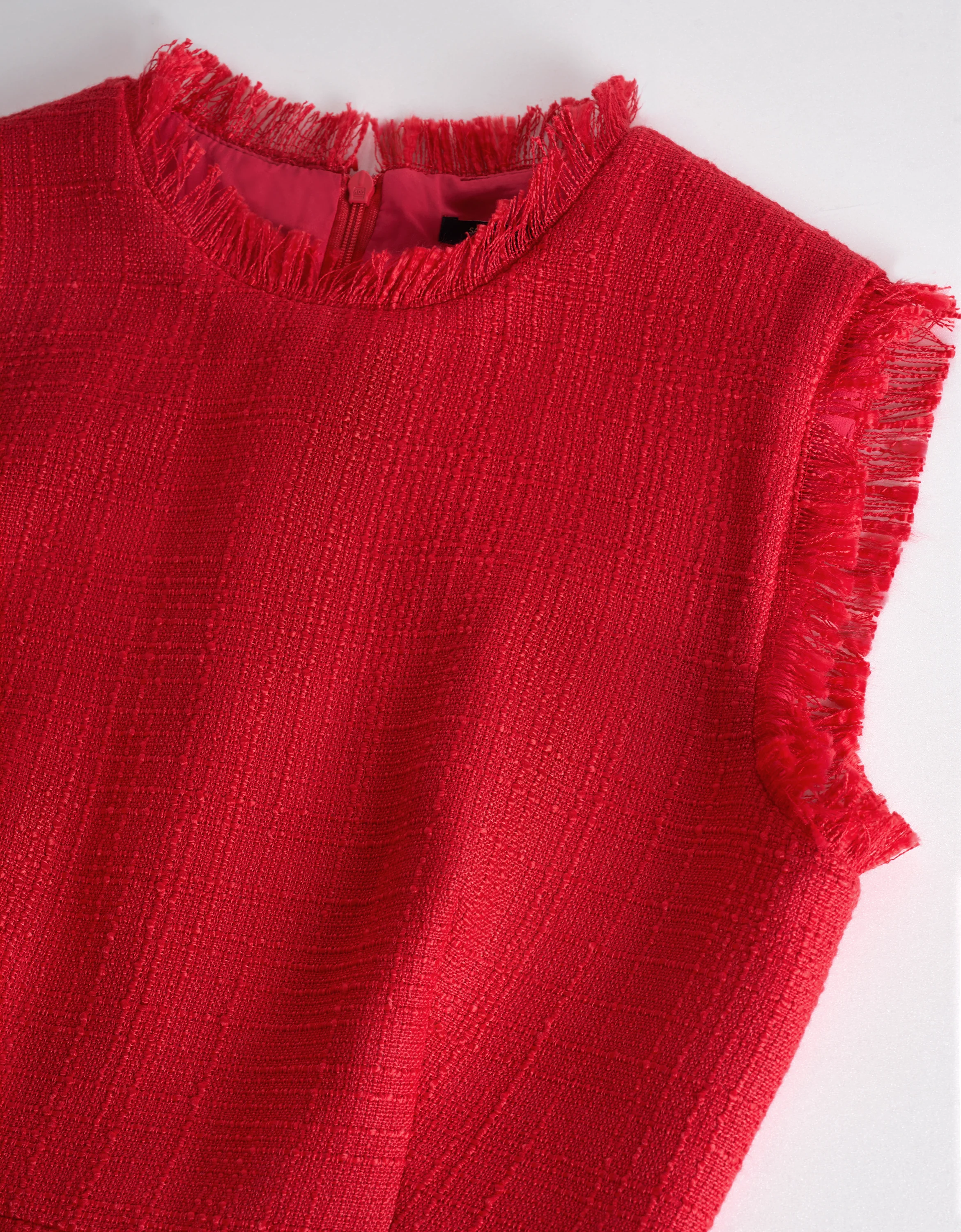 Fringe Trims Round Neck Sleeveless Tweed Top - Image 4