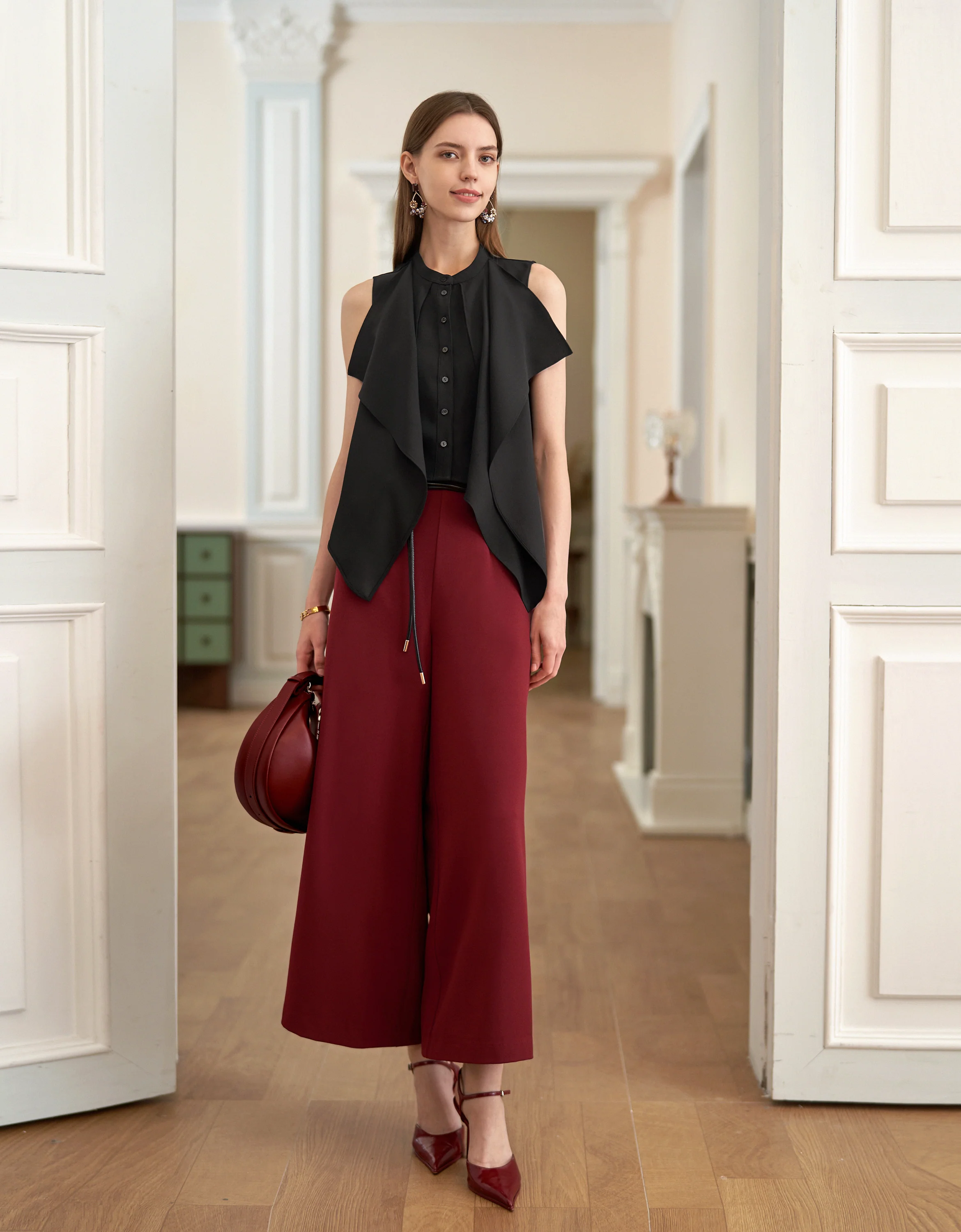 Front Ruffle Stand Collar Top - Image 15