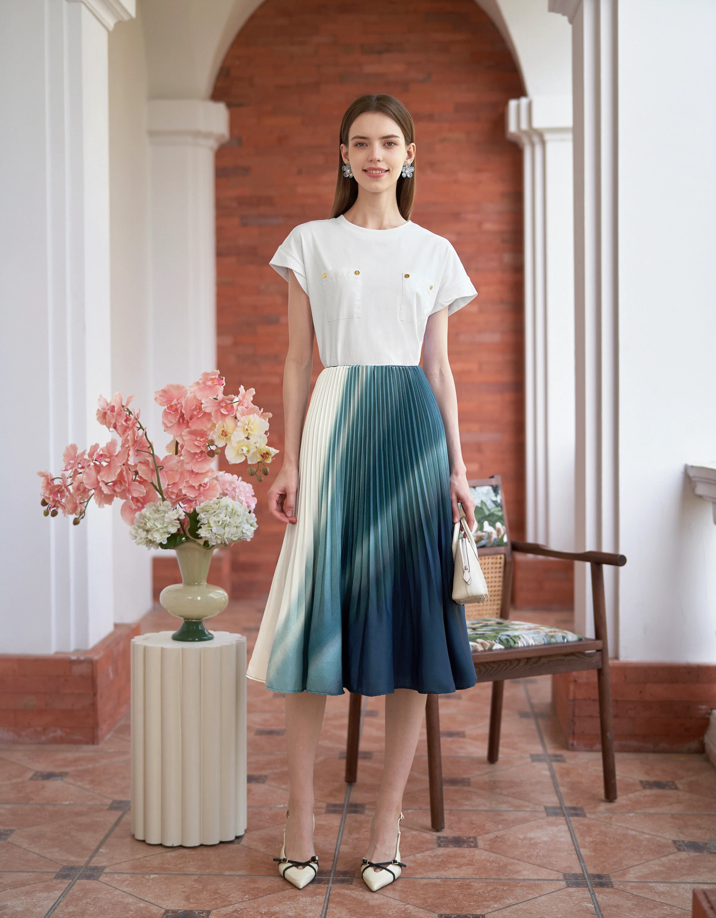 Gradient Print Pleated Midi Skirt - Image 10