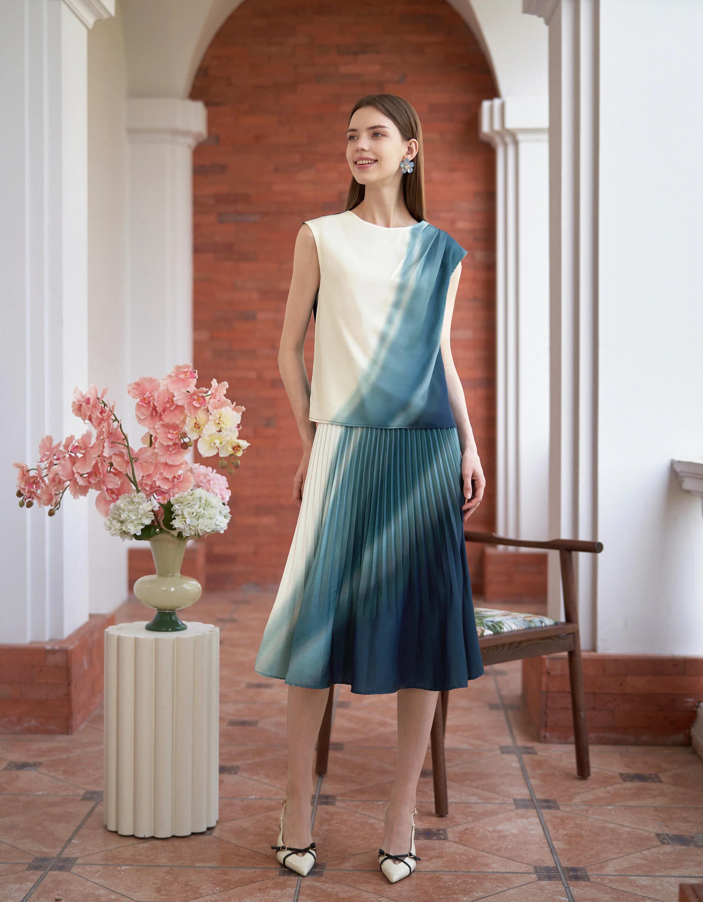 Gradient Print Pleated Midi Skirt - Image 9