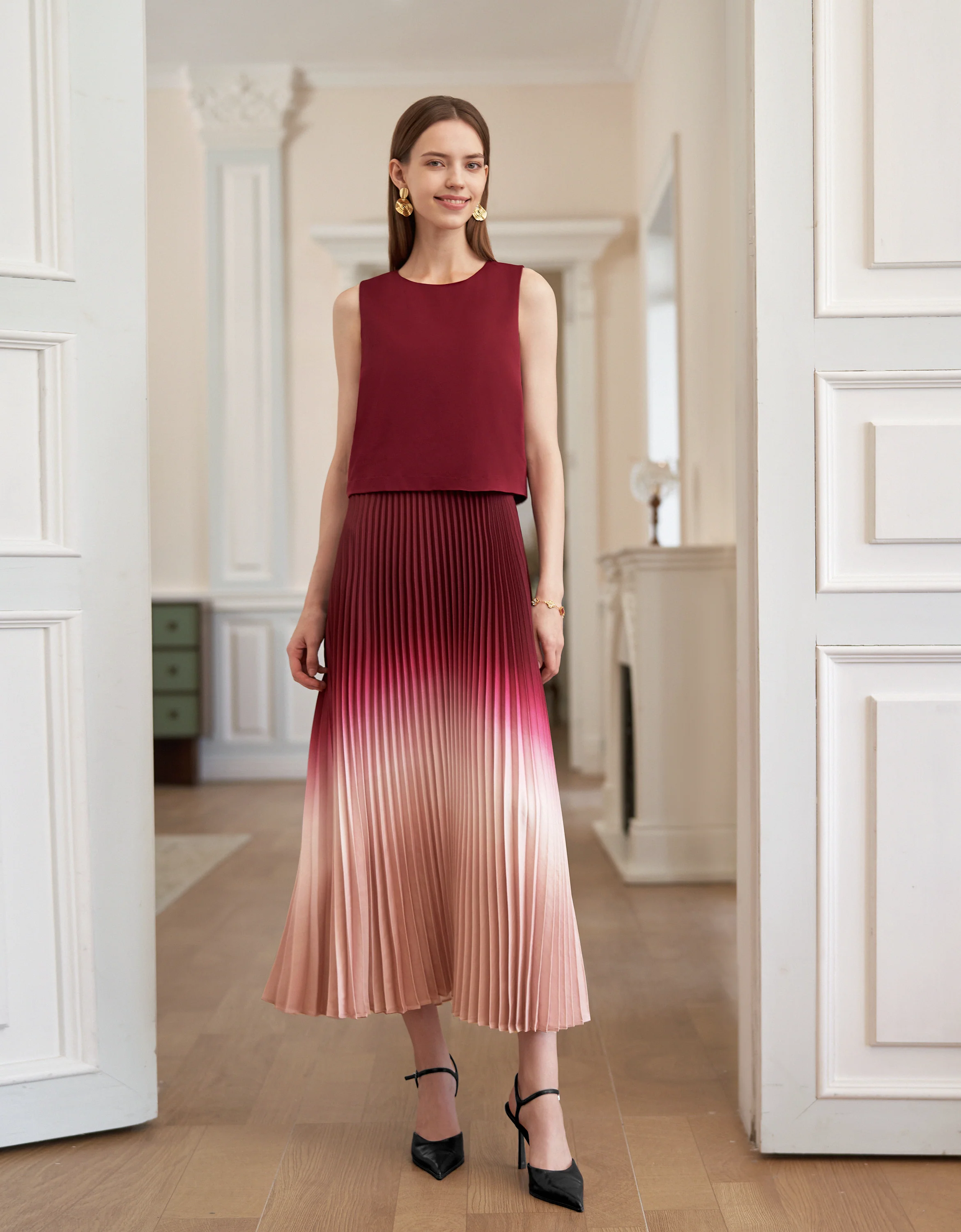 Gradient Print Sleeveless Pleated Maxi Dress - Image 2