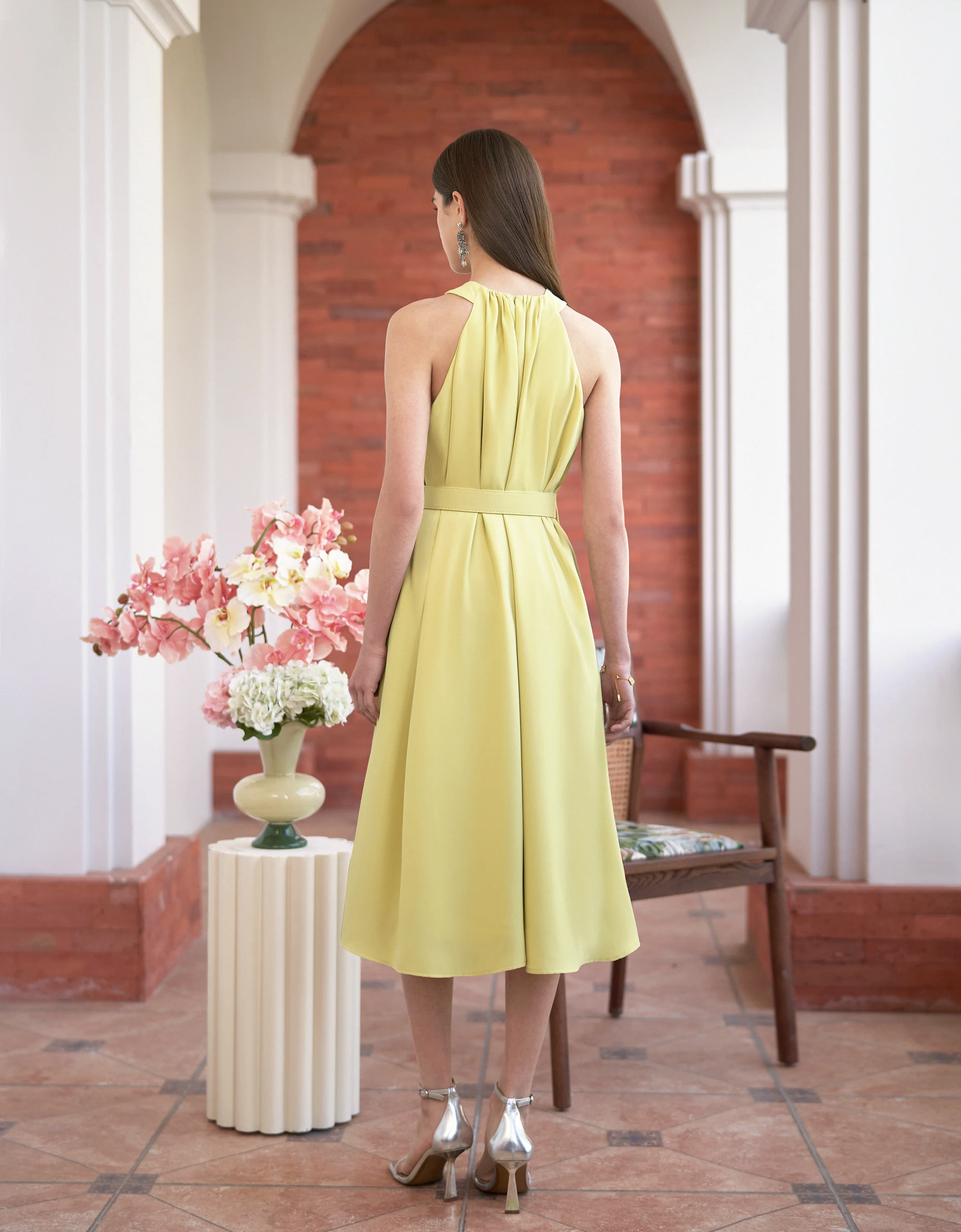 Halterneck Waist Tie Midi Dress - Image 3