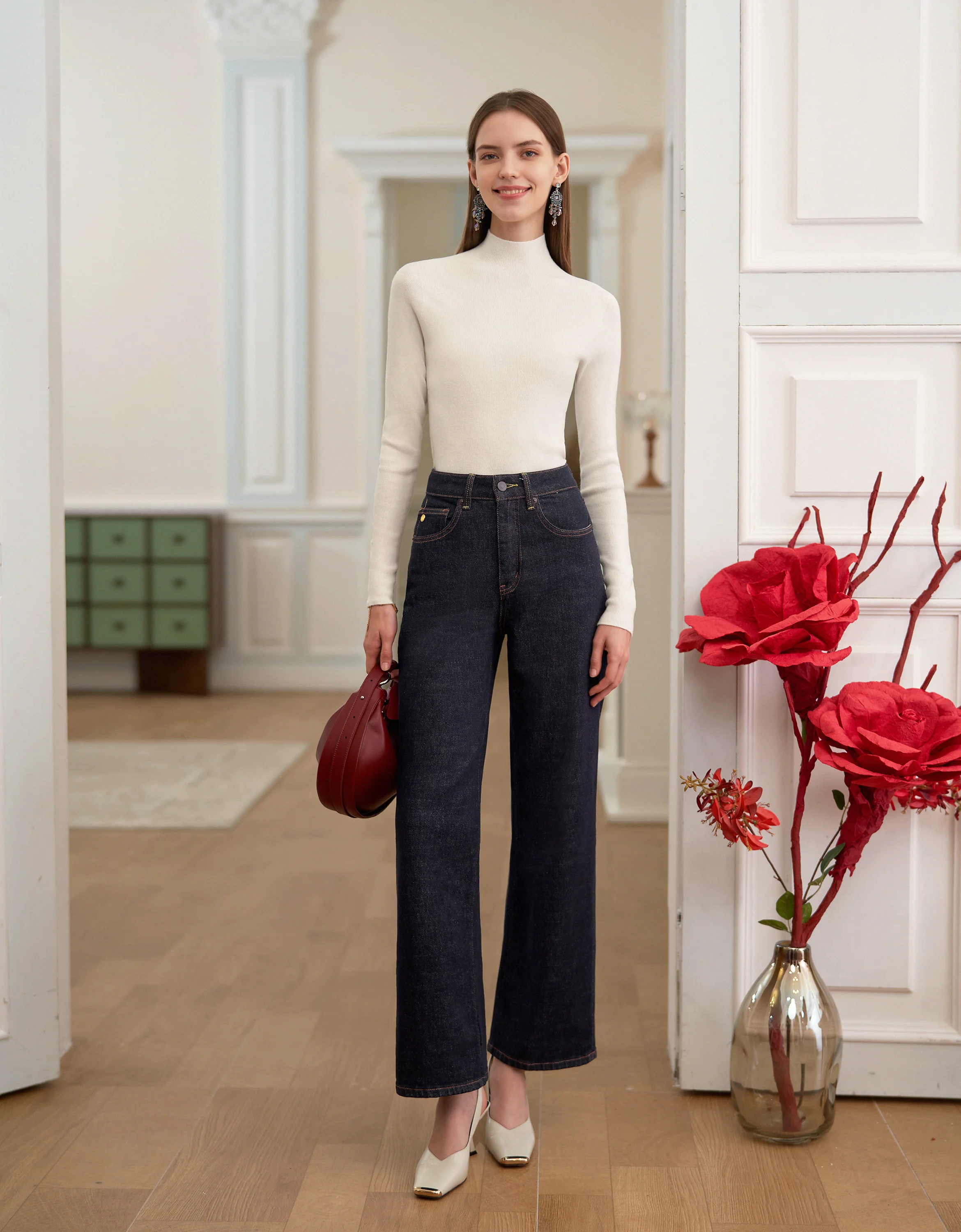 High Neck Long Sleeve Knit Top - Image 2