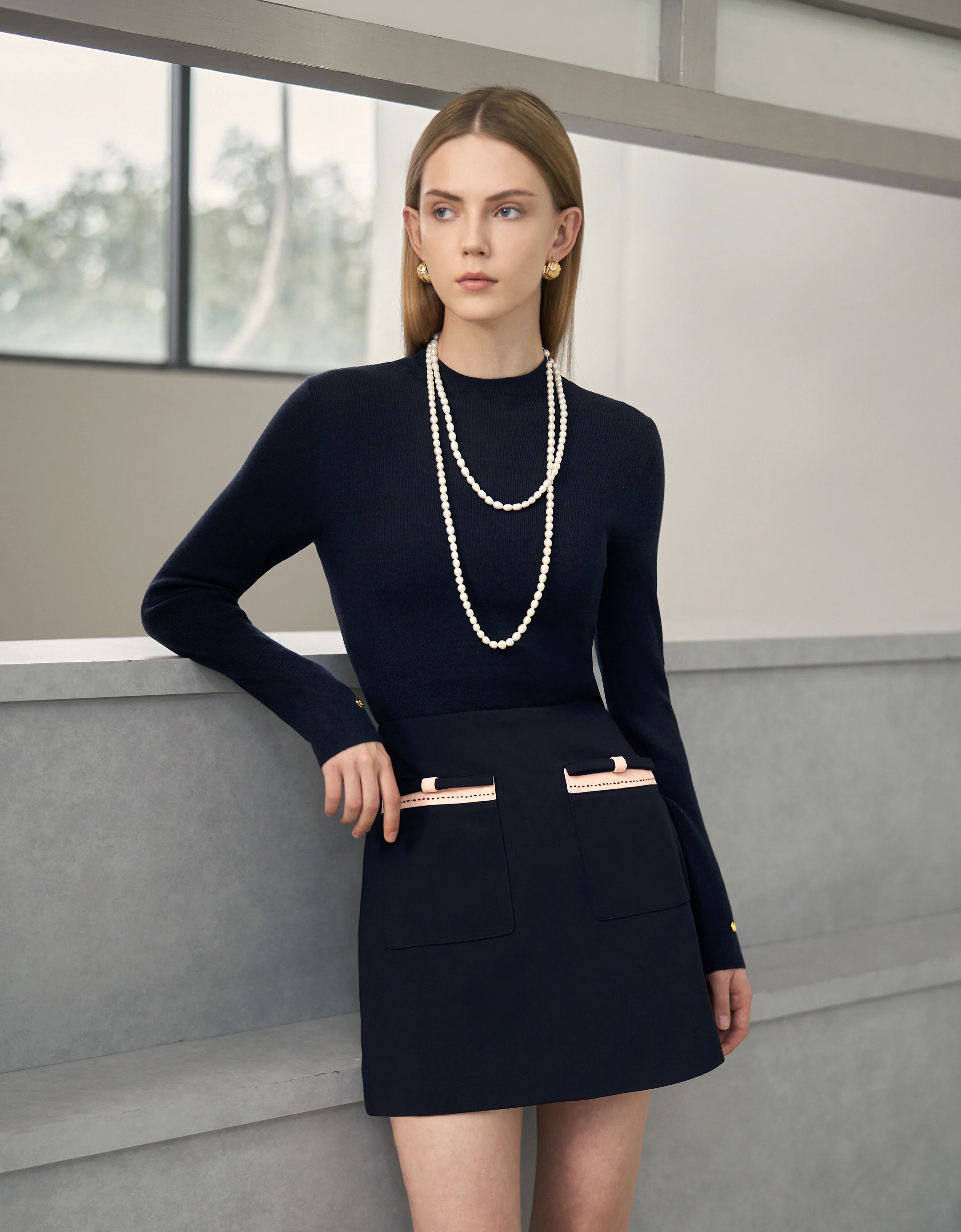 High Neck Long Sleeve Knit Top