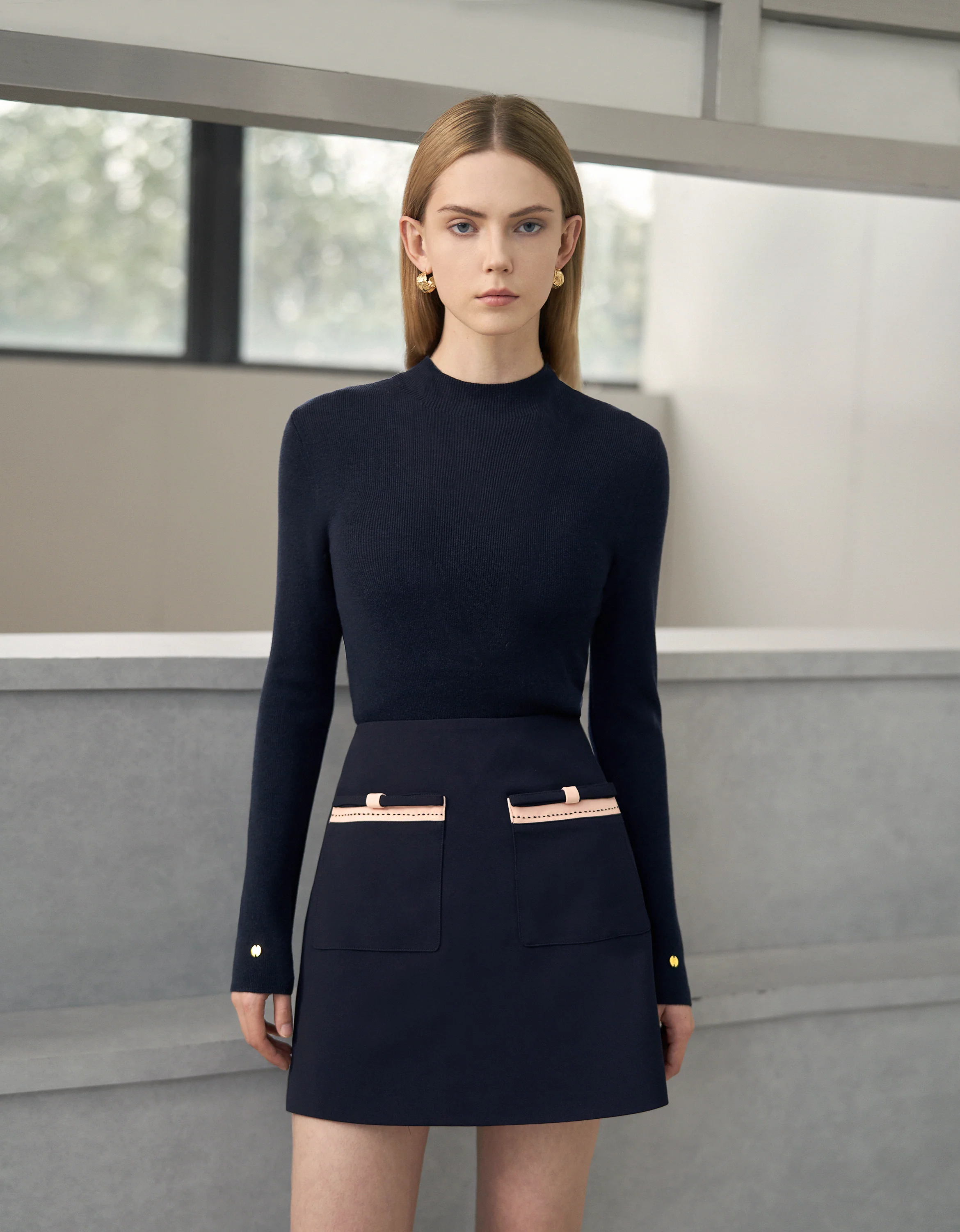 High Neck Long Sleeve Knit Top - Image 2