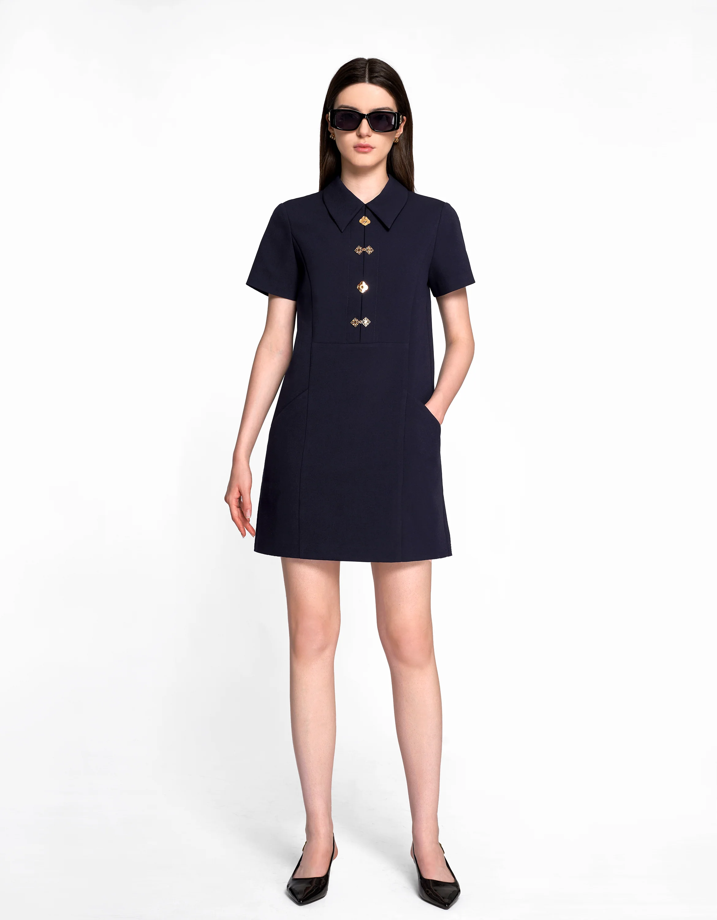 Intricate Button Collared Shift Dress - Image 10