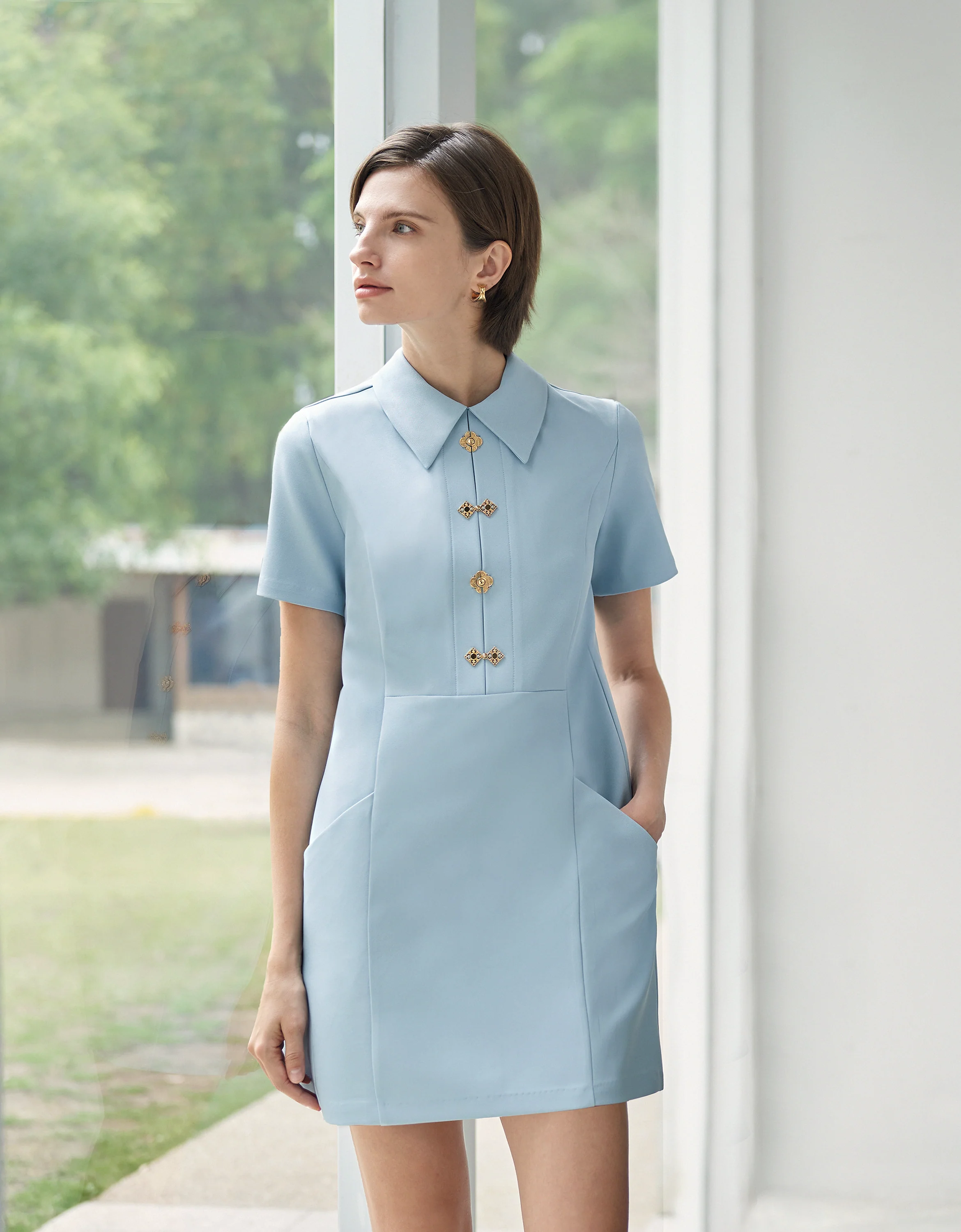 Intricate Button Collared Shift Dress - Image 18