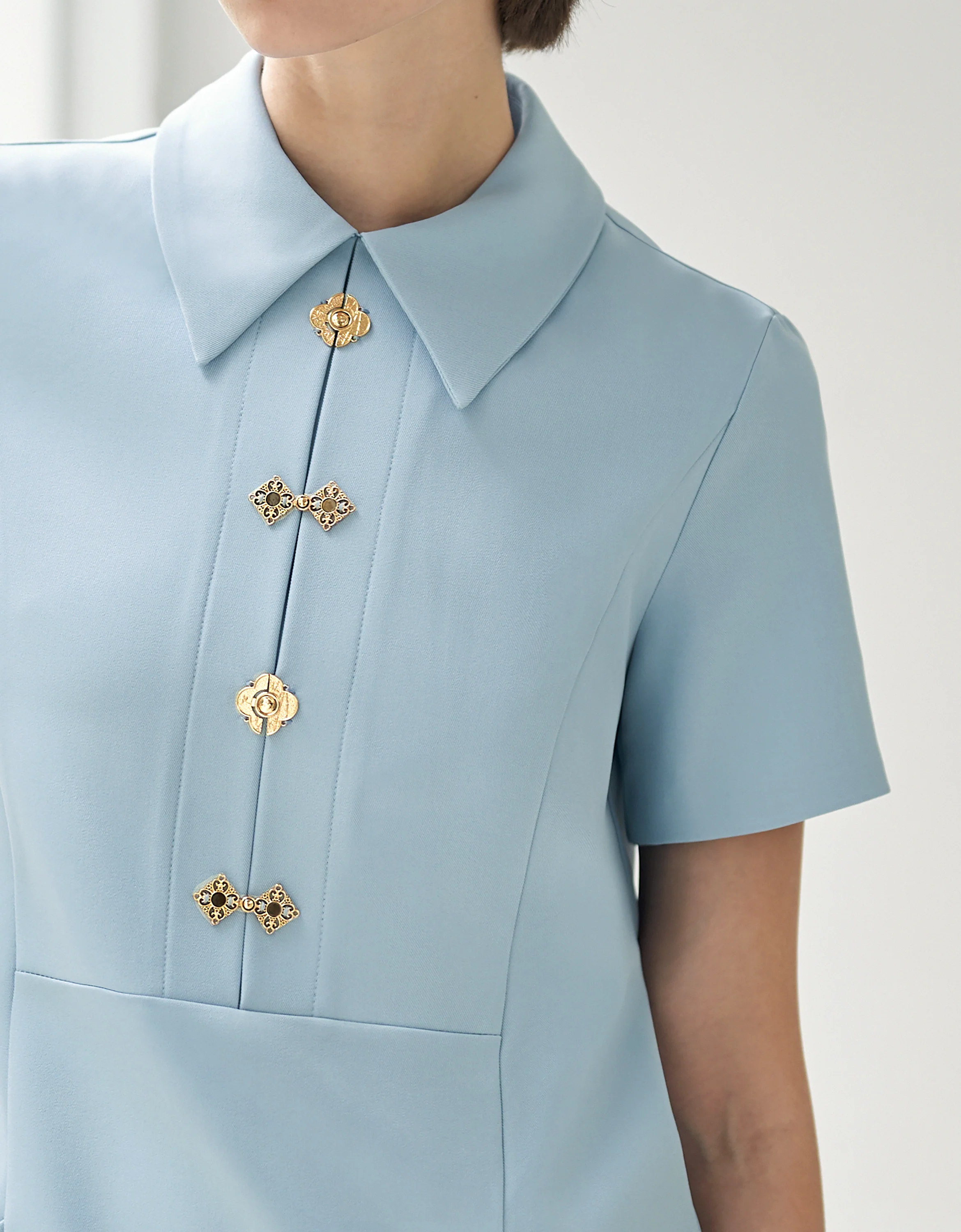 Intricate Button Collared Shift Dress - Image 20
