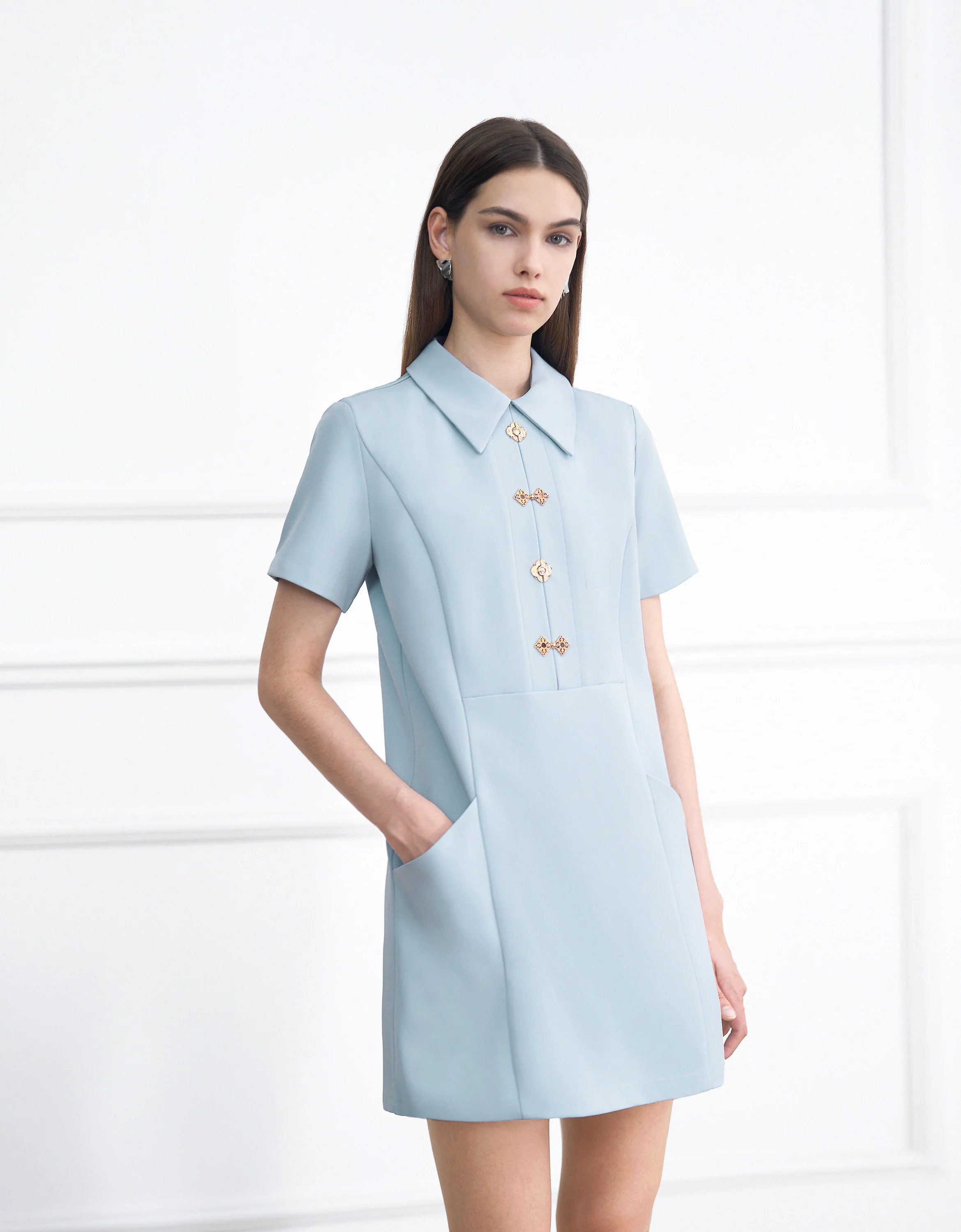 Intricate Button Collared Shift Dress - Image 21