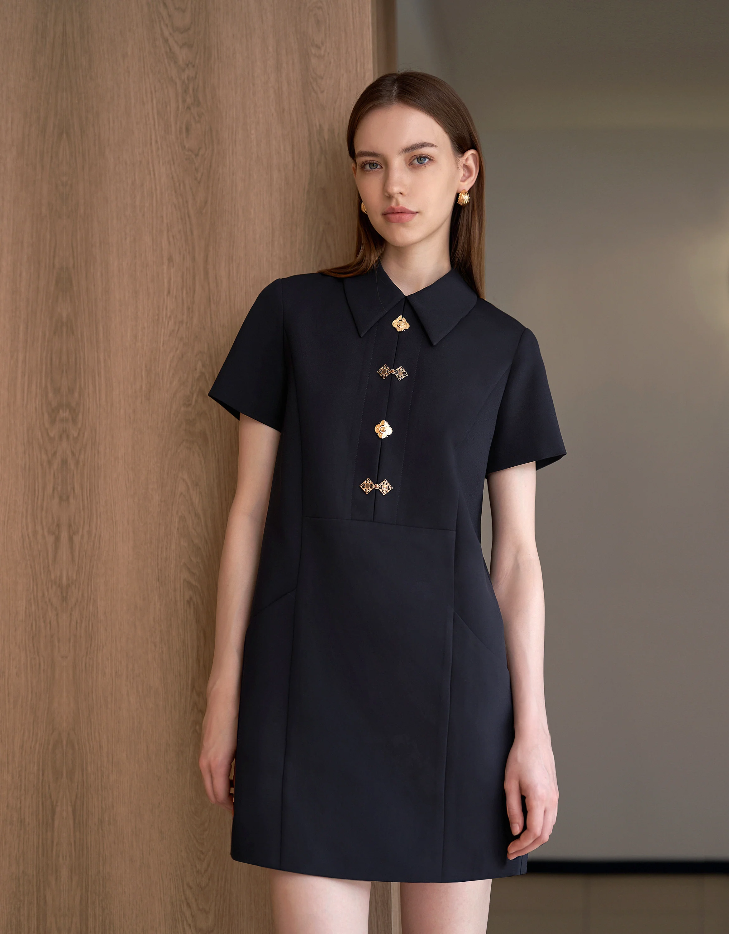 Intricate Button Collared Shift Dress - Image 8
