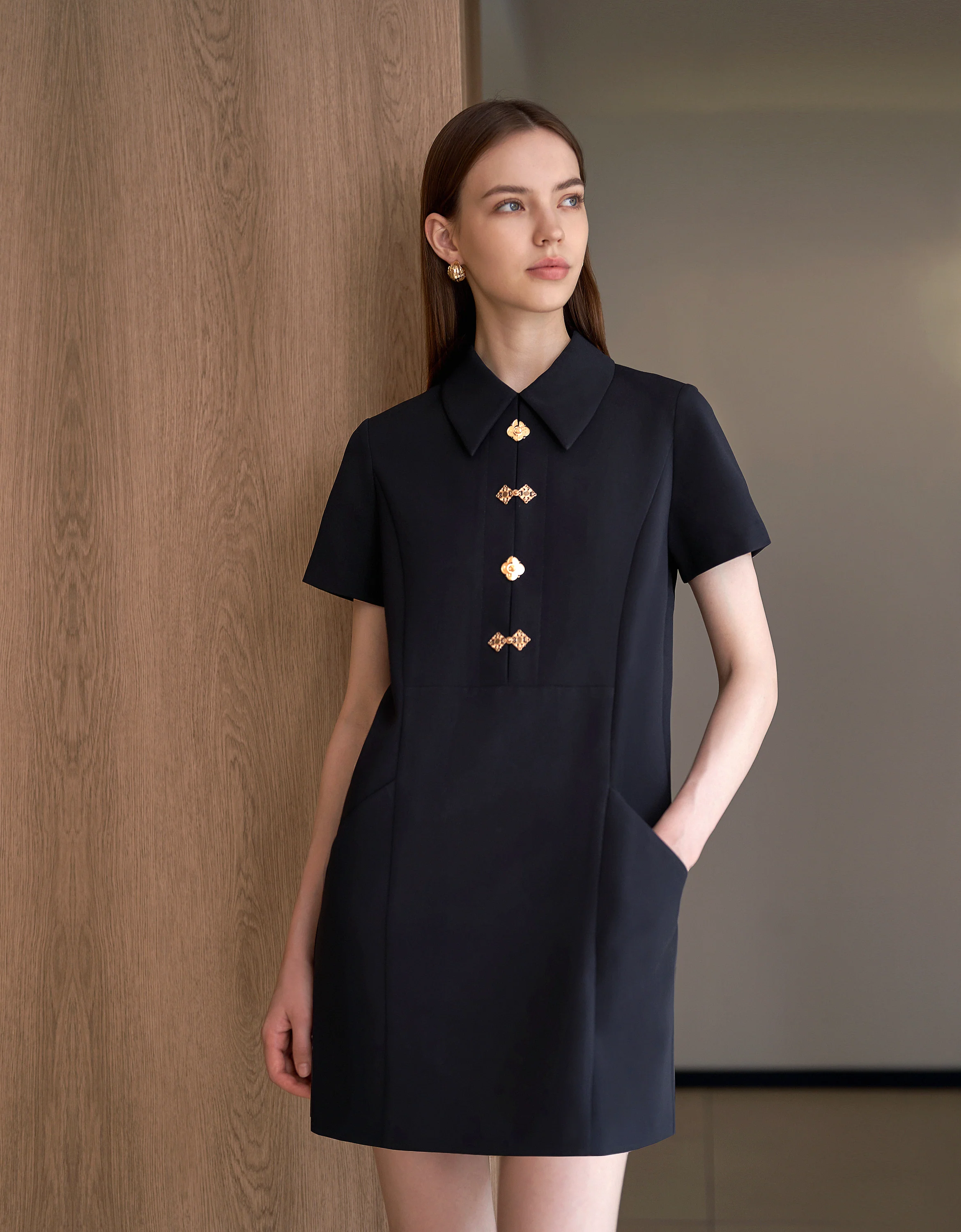 Intricate Button Collared Shift Dress - Image 9