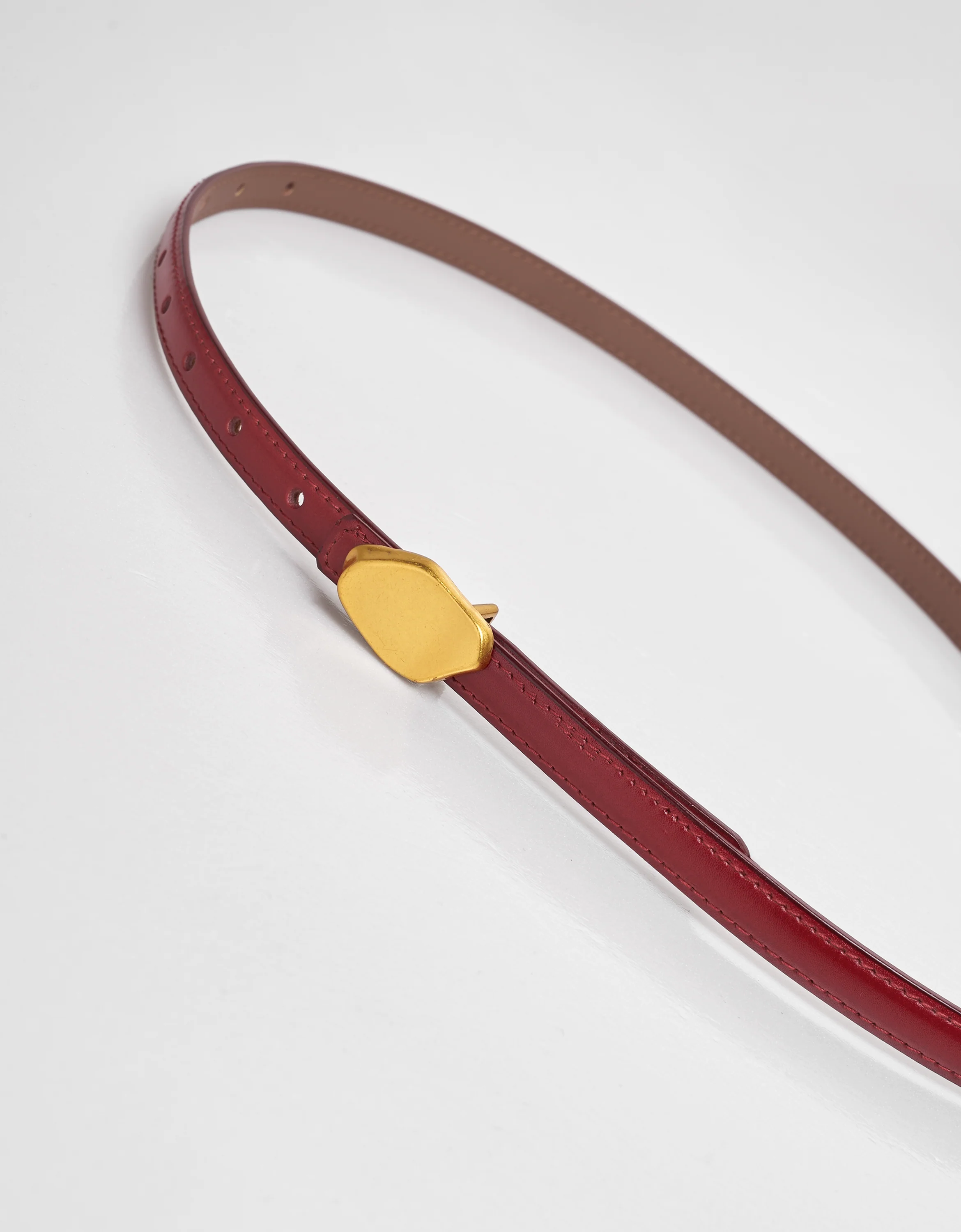 Irregular Metal Buckle Thin Leather Belt - Image 2