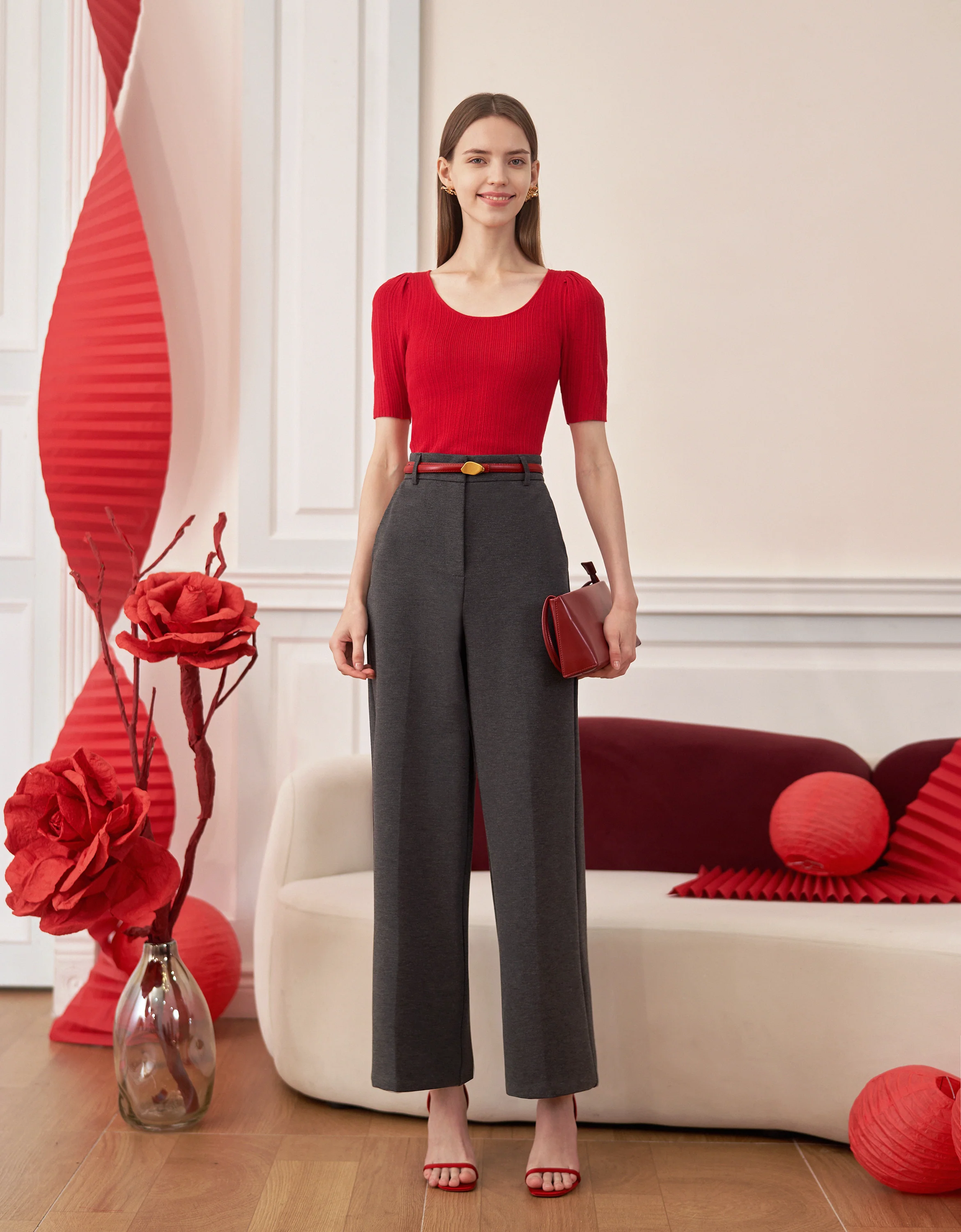 Irregular Metal Buckle Thin Leather Belt - Image 4
