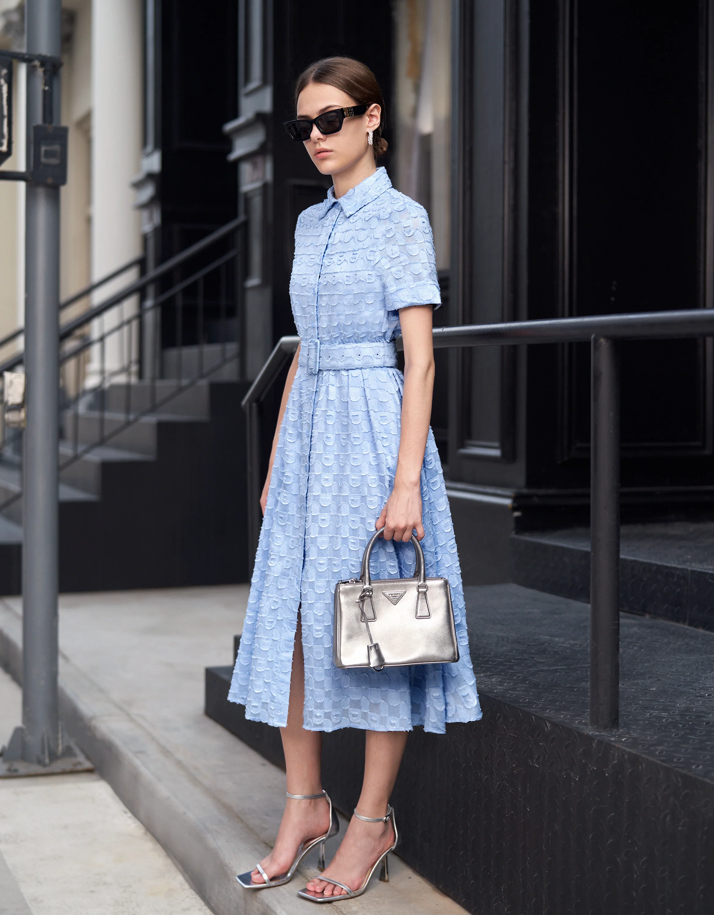 Jacquard Midi Belted Shirt Dress - Image 2
