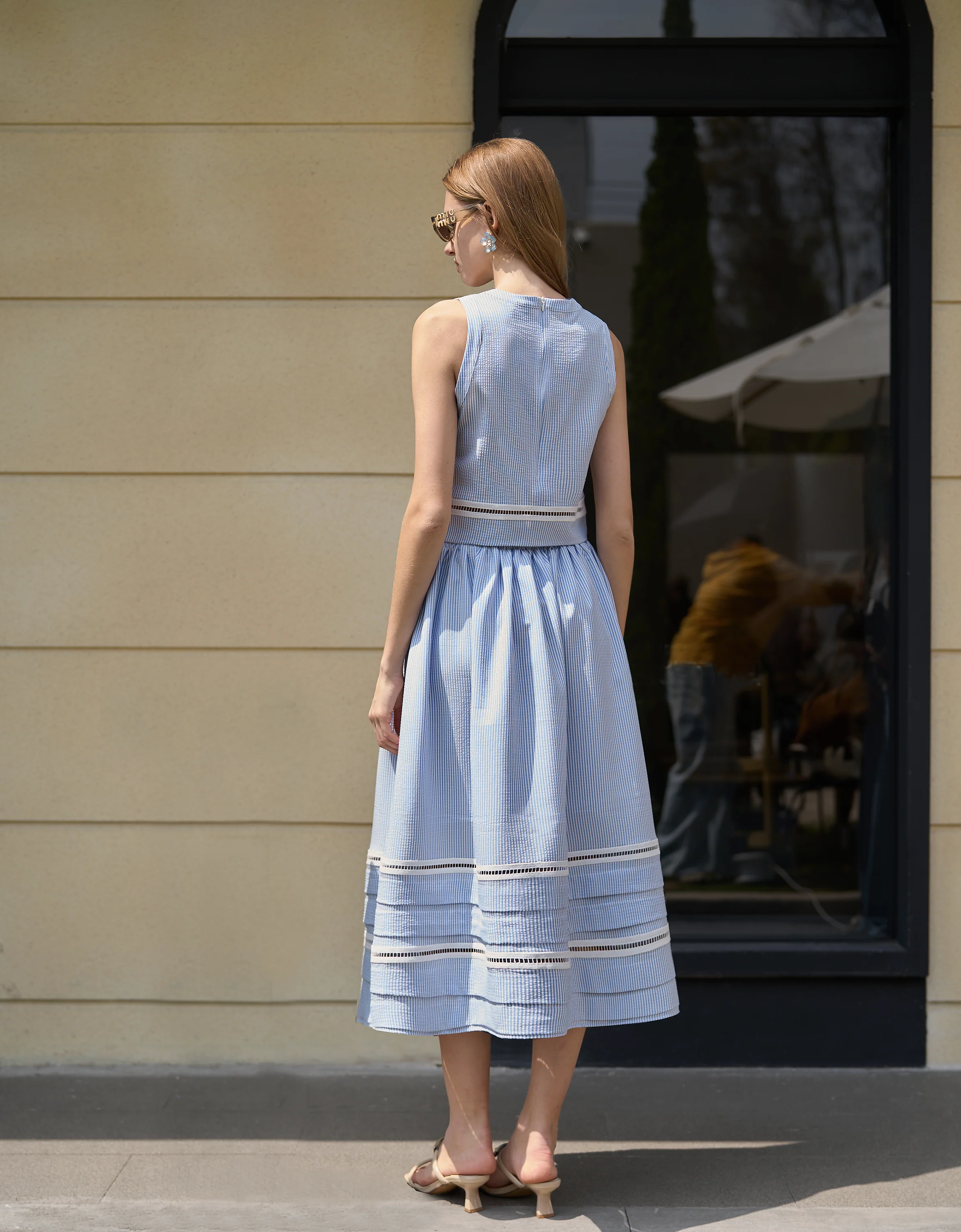 Lace Insert Striped Midi Skirt - Image 4