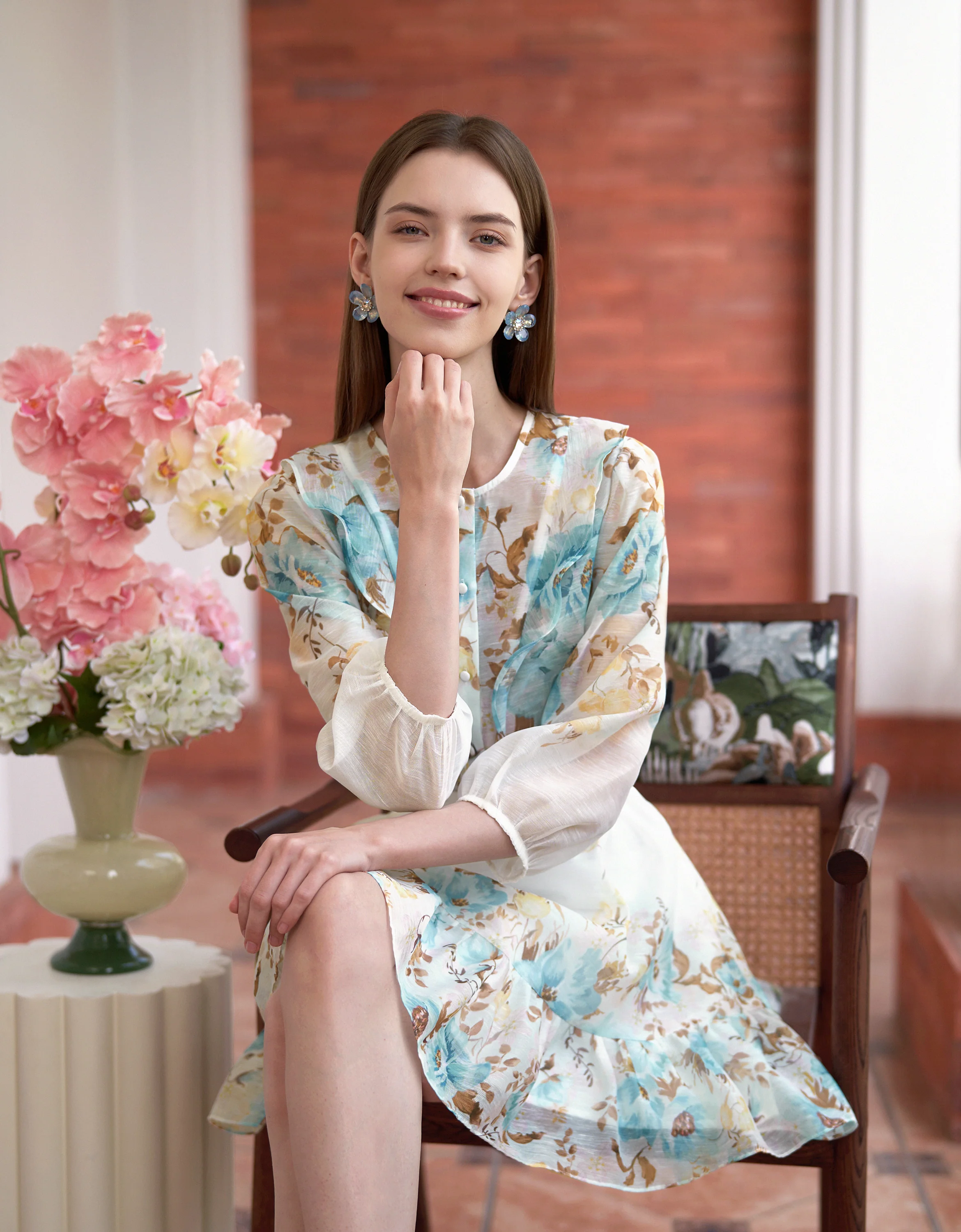 Lace Trim Ruffled Hem Floral Skirt