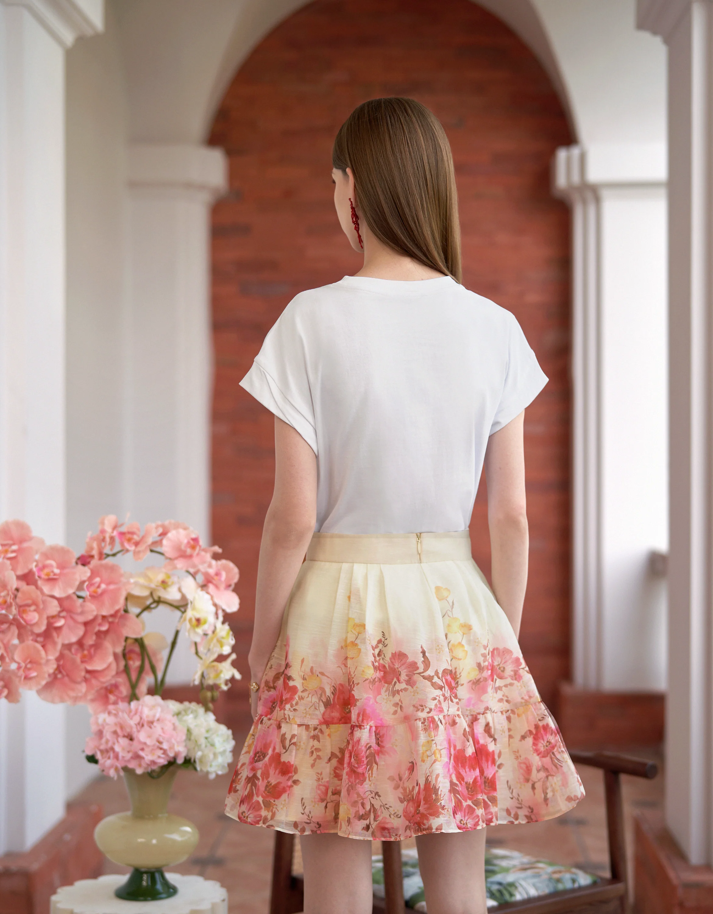Lace Trim Ruffled Hem Floral Skirt - Image 14