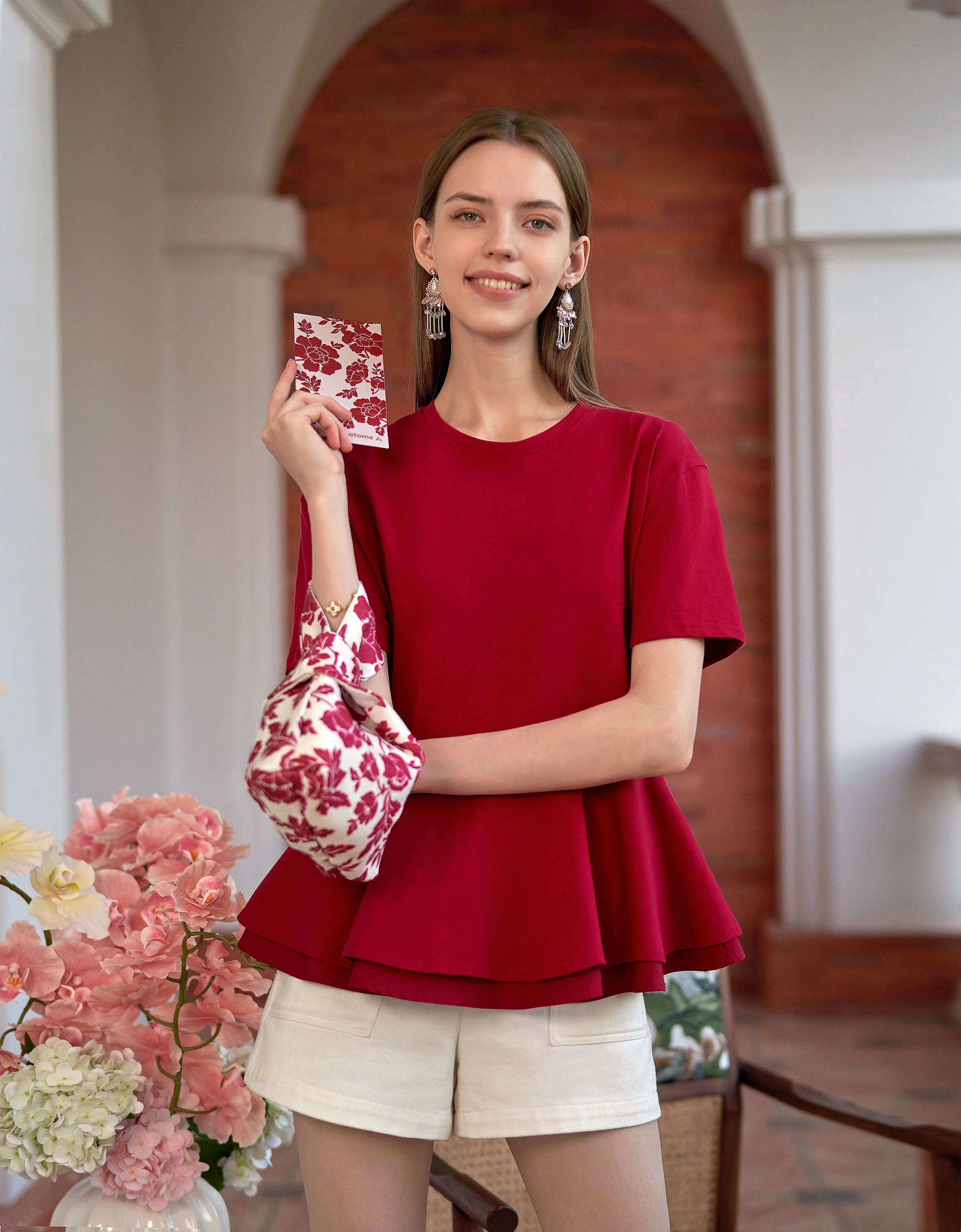 Layered Ruffled Hem Short Sleeve Top