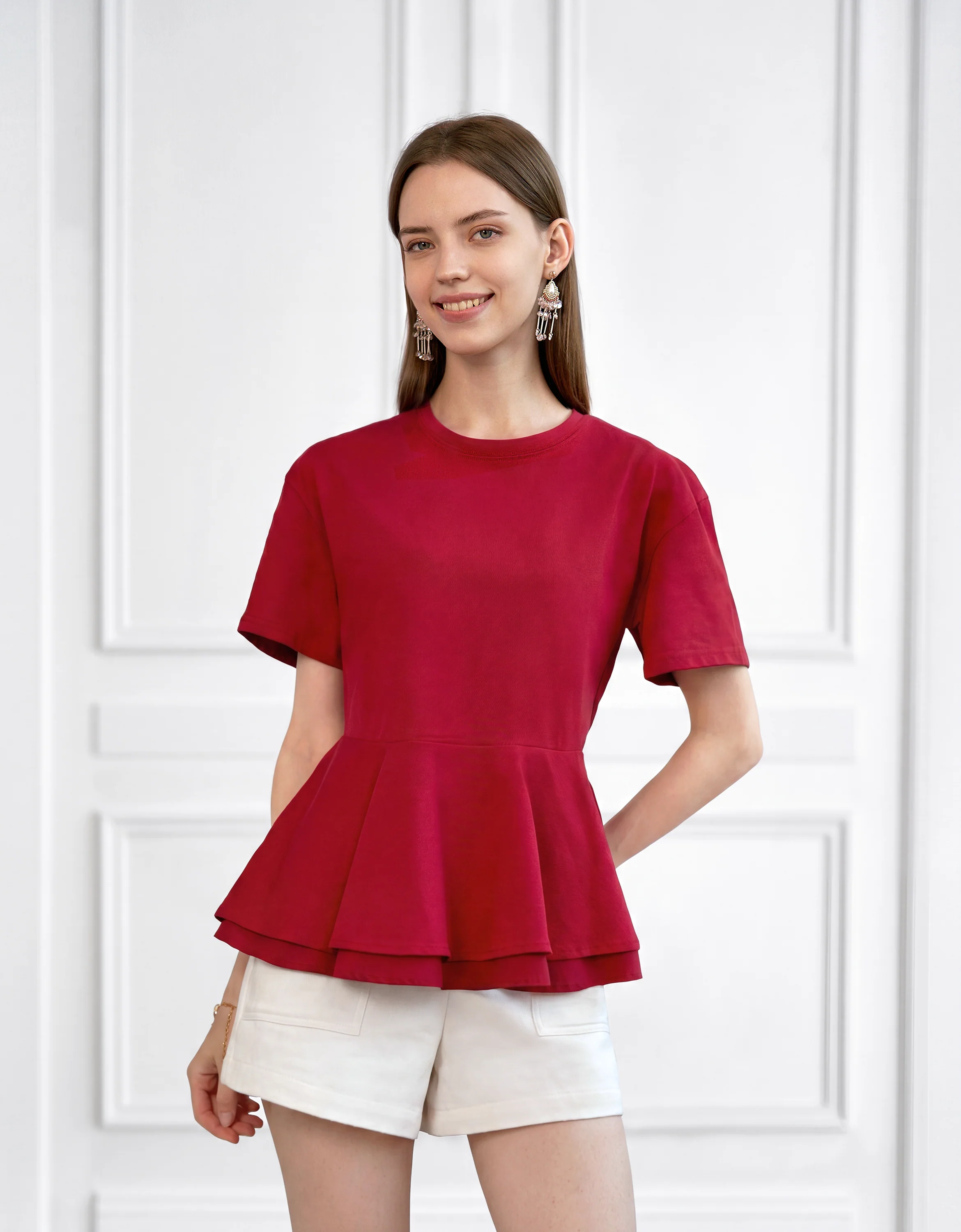 Layered Ruffled Hem Short Sleeve Top - Image 3